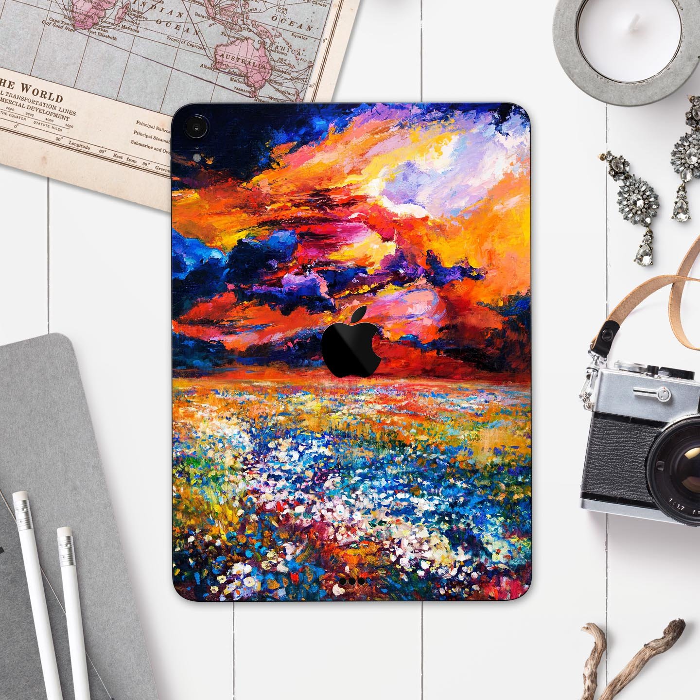 Oil Painted Meadow skin decal for Apple iPad Pro, showcasing vibrant colors and artistic design.