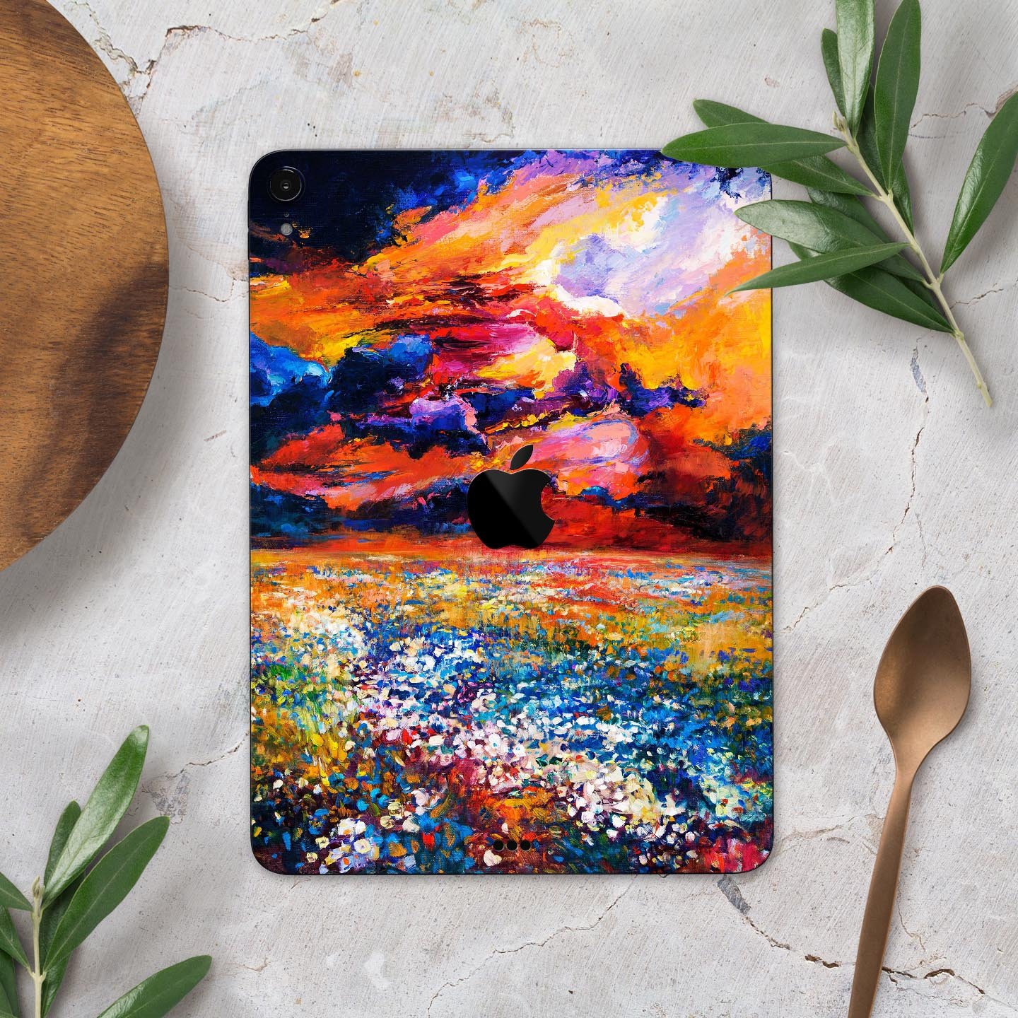 Oil Painted Meadow skin decal for Apple iPad Pro, showcasing vibrant colors and artistic design.