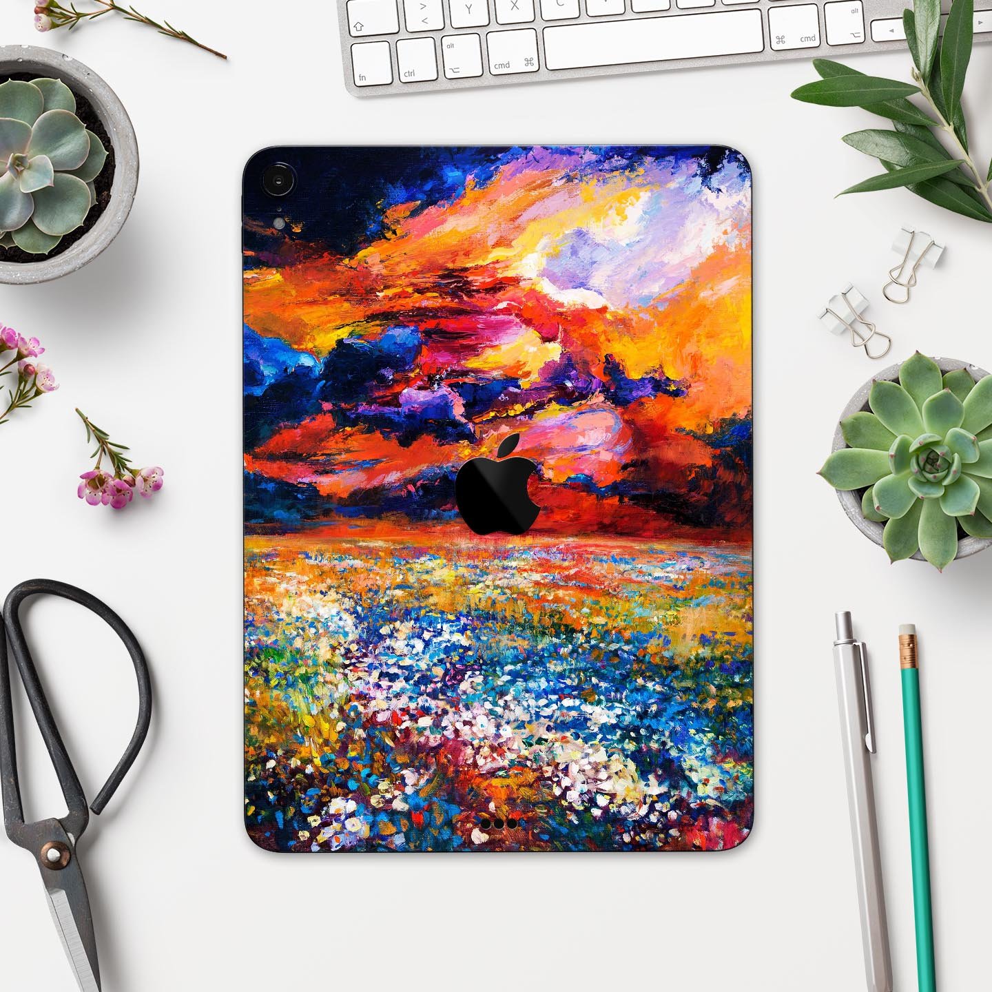 Oil Painted Meadow skin decal for Apple iPad Pro, showcasing vibrant colors and artistic design.