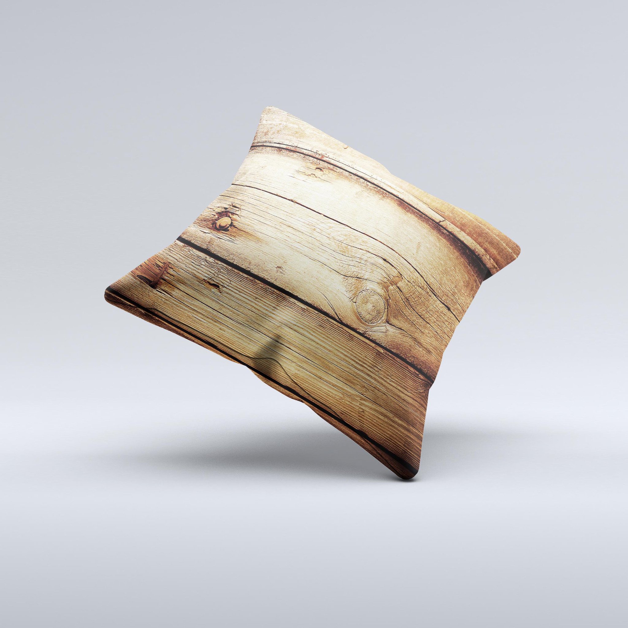 Old Bolted Wooden Planks ink-Fuzed Decorative Throw Pillow showcasing a rustic design with high-quality fabric and unique hand-produced graphics.