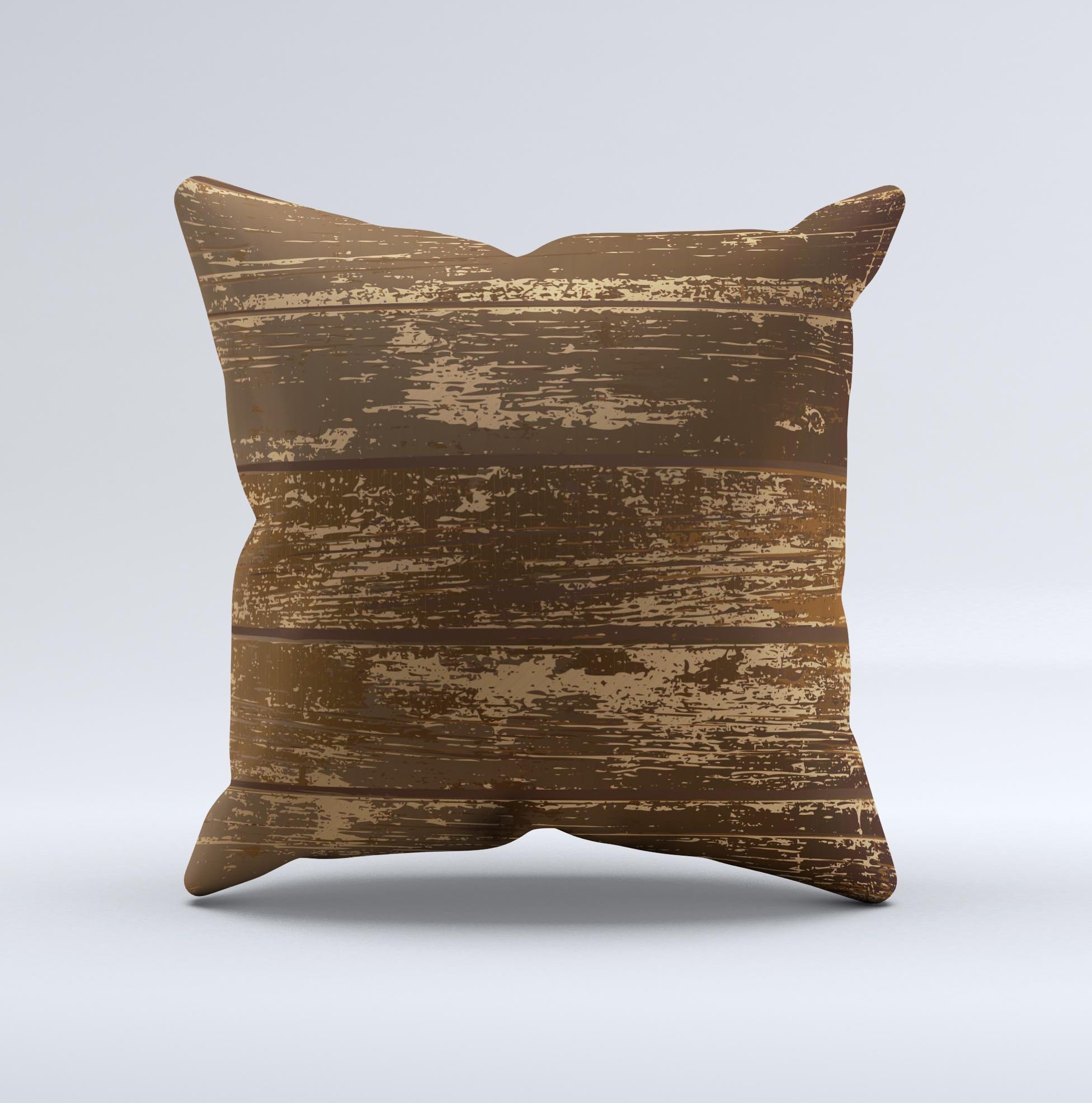 Old Worn Wooden Planks V2 decorative throw pillow with unique ink-fuzed design, handcrafted in Virginia.