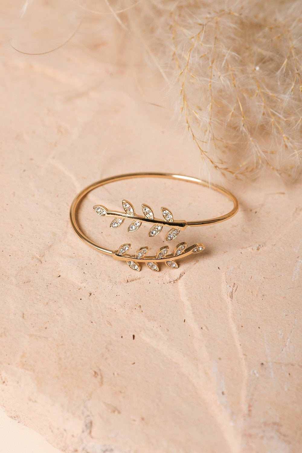 Olive Branch Minimal Bracelet featuring copper leaf embellishments, showcasing a stylish and elegant design.