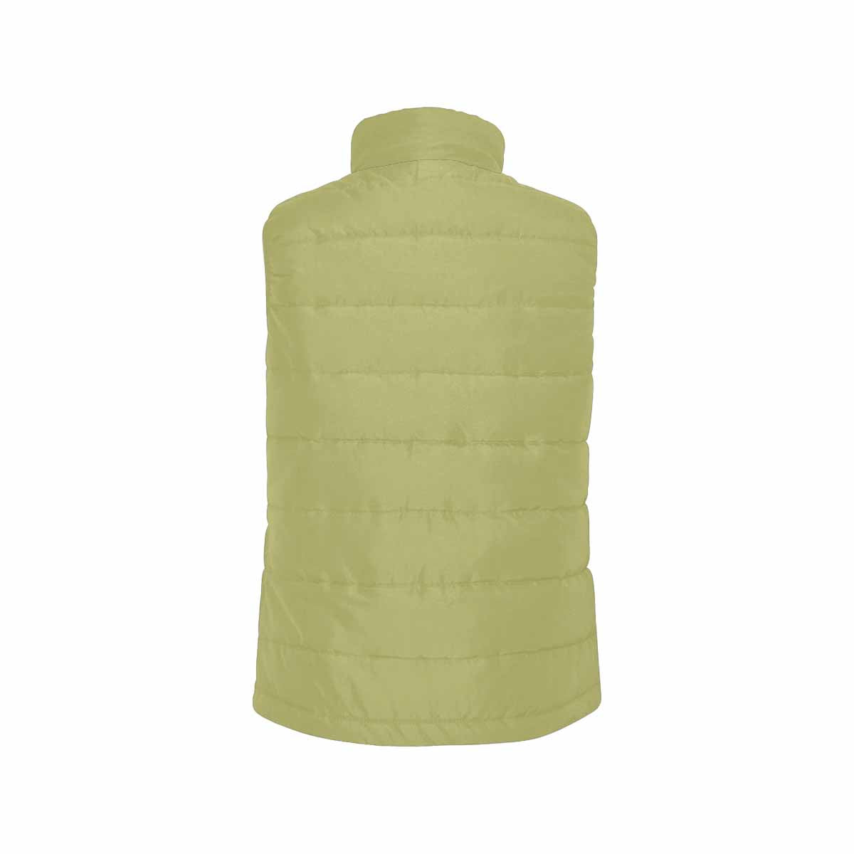 Olive green mens padded vest with quilted design and zipper closure, showcasing a stylish and warm sleeveless outerwear option.