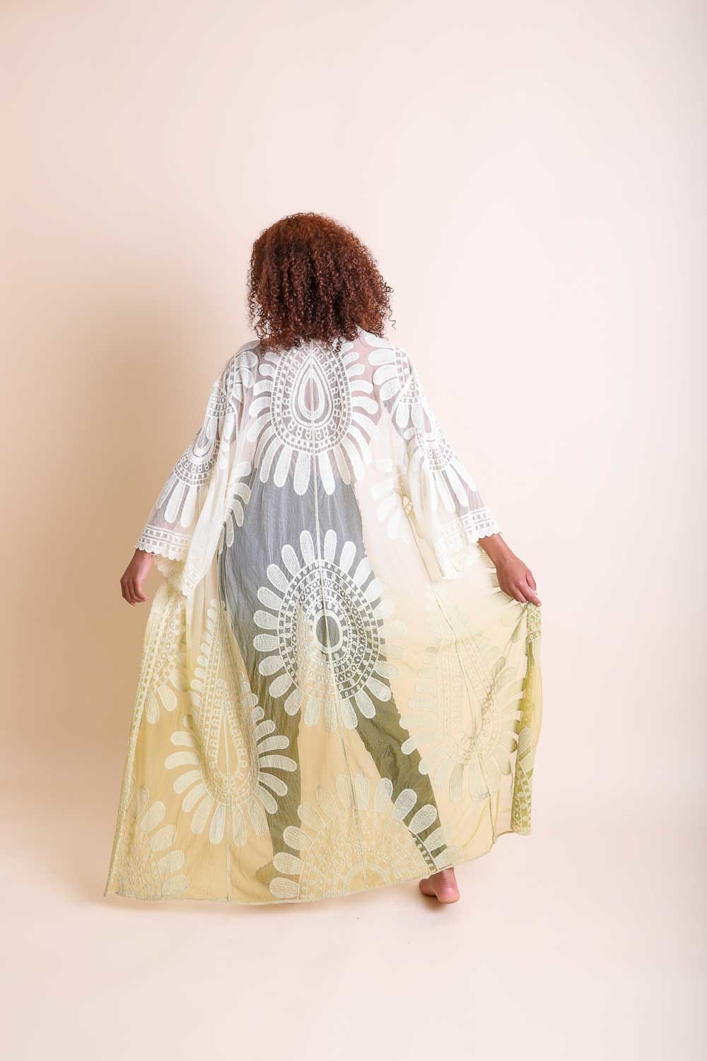 Ombre Bohemian Lace Kimono featuring vibrant colors and intricate lace detailing, perfect for summer outfits.