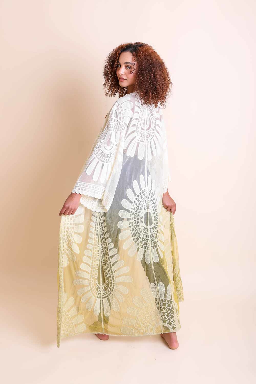 Ombre Bohemian Lace Kimono featuring vibrant colors and intricate lace detailing, perfect for summer outfits.