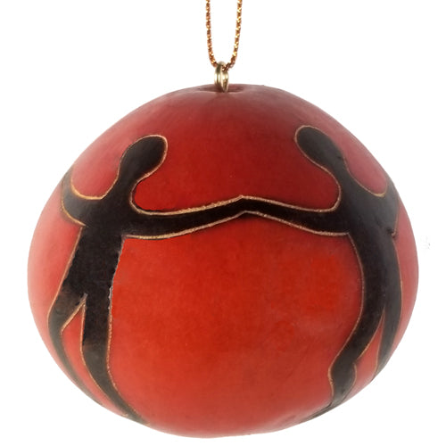 One World Gourd Ornament featuring carved figures of people joining hands, symbolizing global unity and peace.