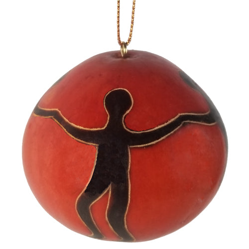 One World Gourd Ornament featuring carved figures of people joining hands, symbolizing global unity and peace.