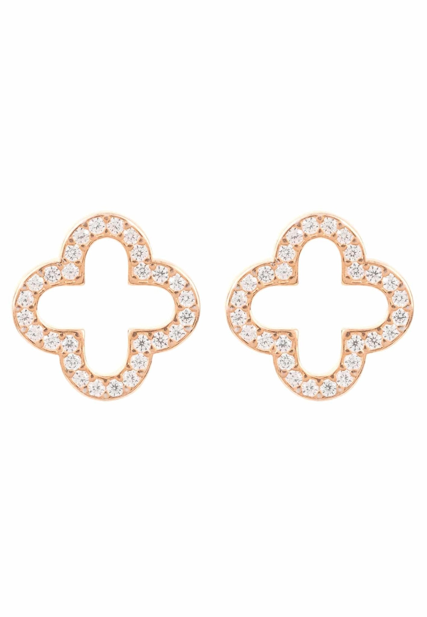 Open Clover Earrings in 925 sterling silver with sparkling white zircons, showcasing an elegant clover design.