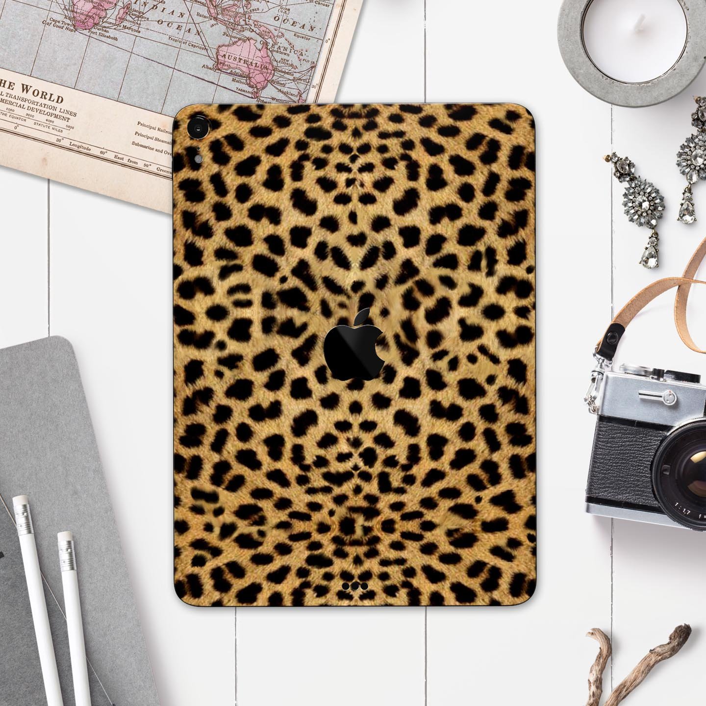 Orange Cheetah Fur Pattern skin decal for Apple iPad, showcasing vibrant colors and a stylish design.