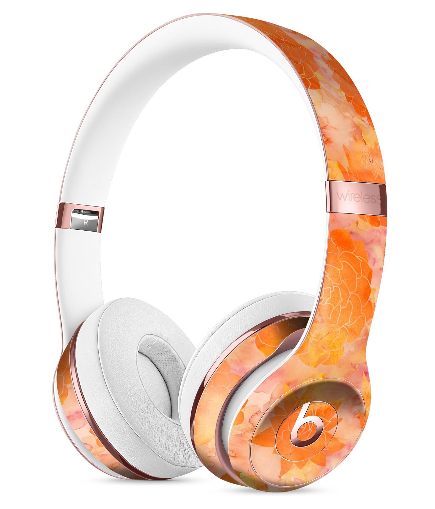 Orange Floral Succulents Full-Body Skin Kit for Beats by Dre Solo 3 Wireless Headphones, showcasing vibrant floral design.