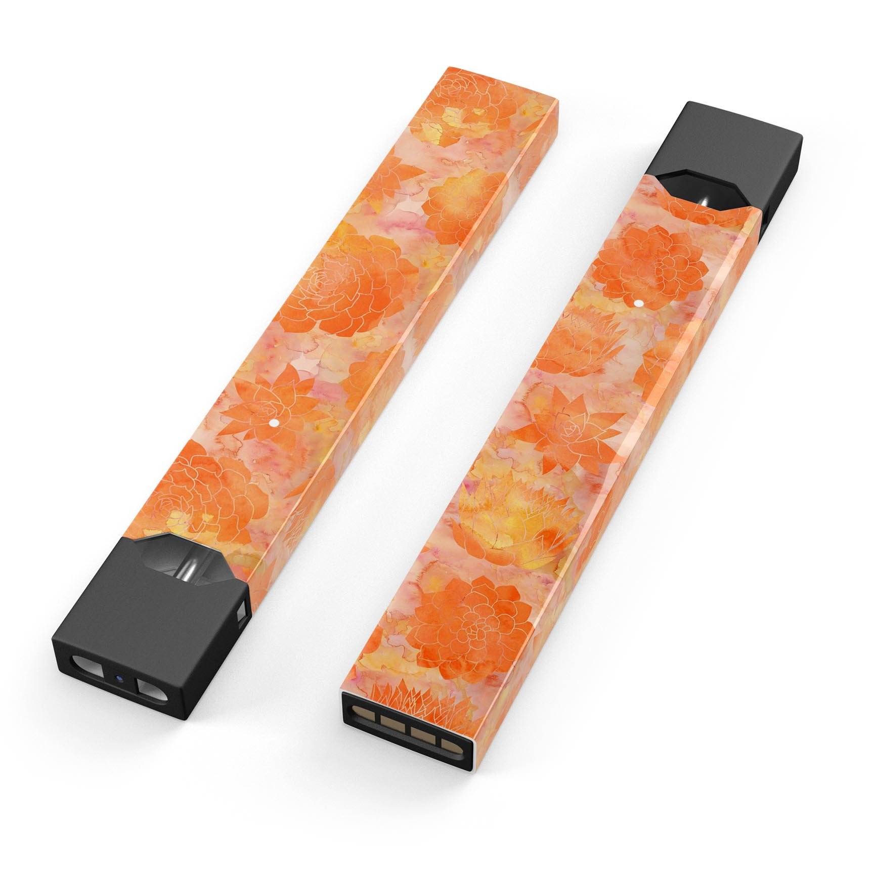 Orange Floral Succulents skin-wrap sticker designed for JUUL vaping device, featuring vibrant floral patterns and a protective finish.