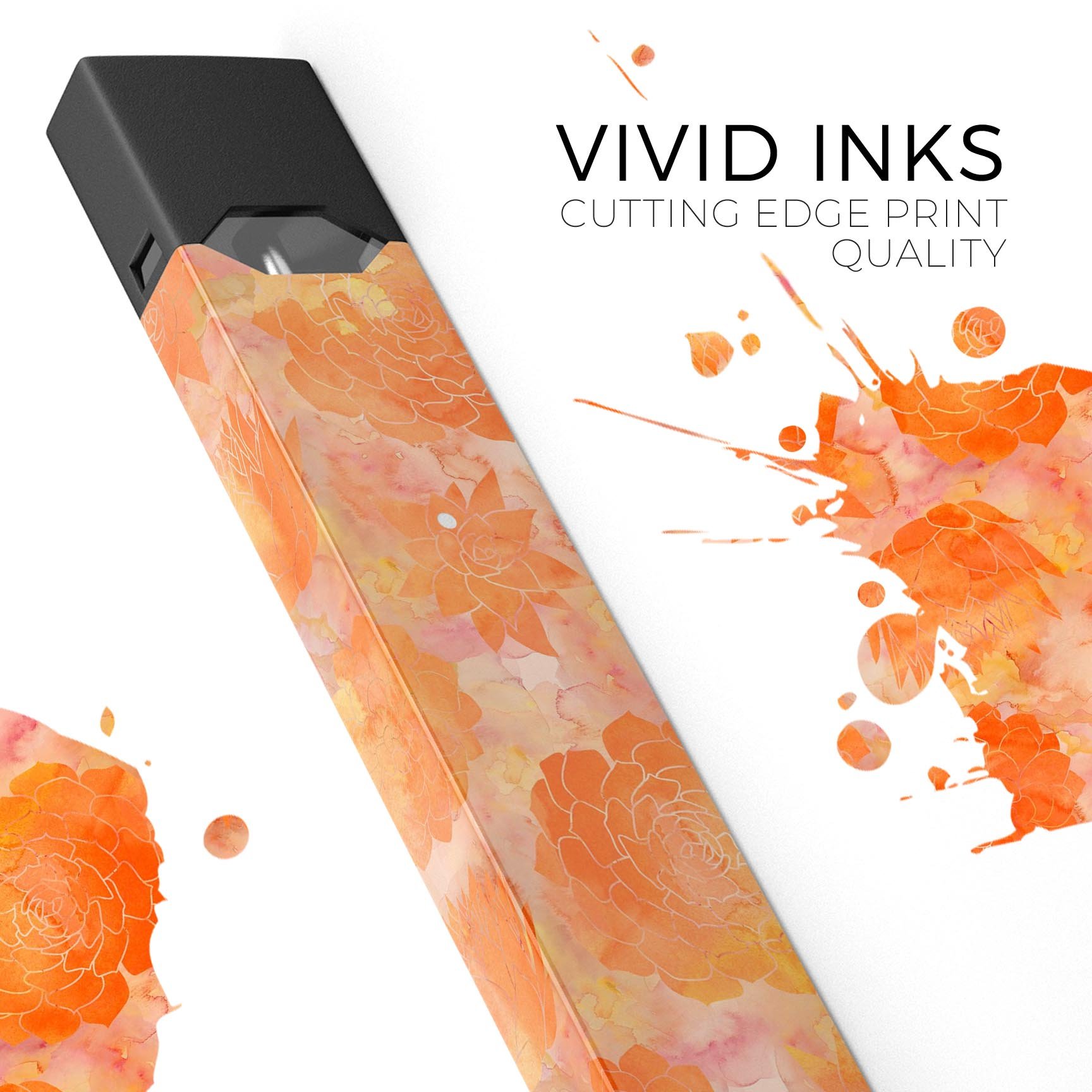 Orange Floral Succulents skin-wrap sticker designed for JUUL vaping device, featuring vibrant floral patterns and a protective finish.