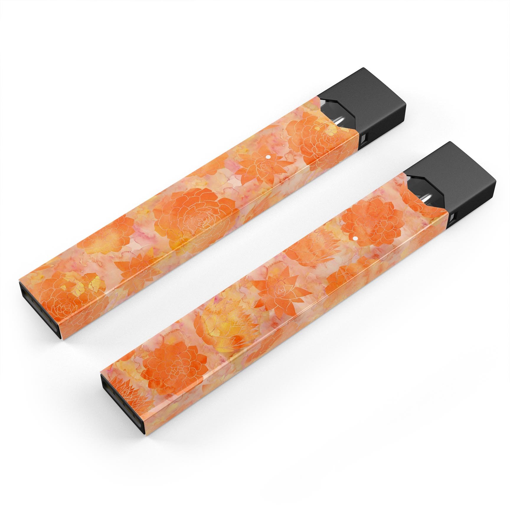 Orange Floral Succulents skin-wrap sticker designed for JUUL vaping device, featuring vibrant floral patterns and a protective finish.