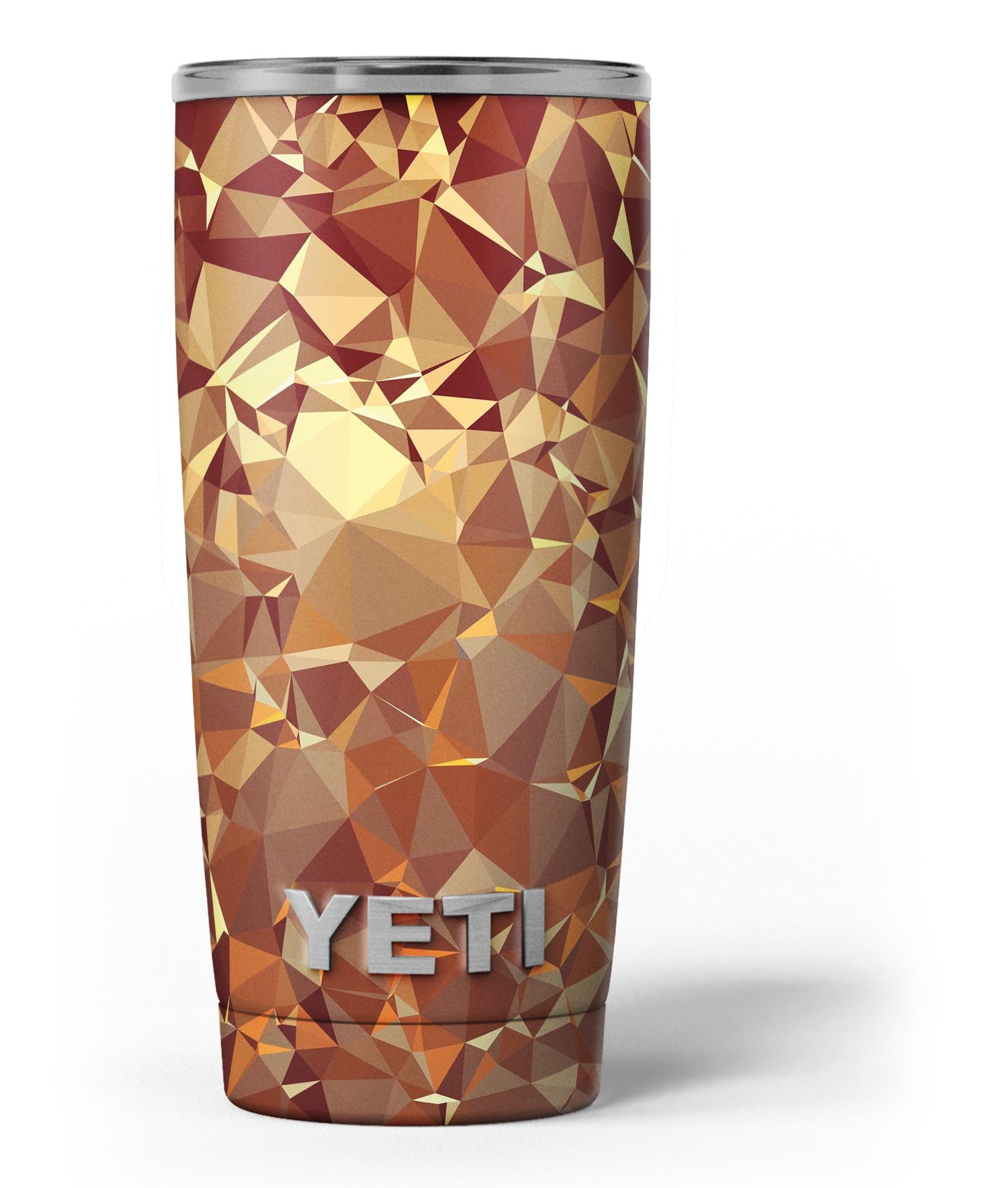 Orange Geometric V5 skin decal vinyl wrap kit for Yeti Cooler, showcasing vibrant geometric patterns and a snug fit.