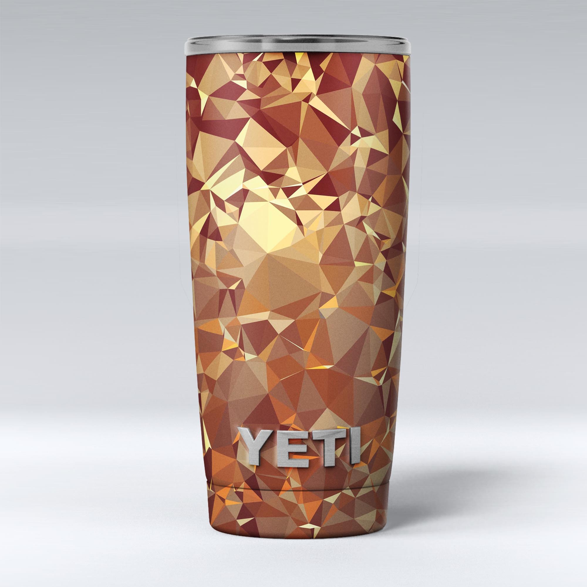 Orange Geometric V5 skin decal vinyl wrap kit for Yeti Cooler, showcasing vibrant geometric patterns and a snug fit.