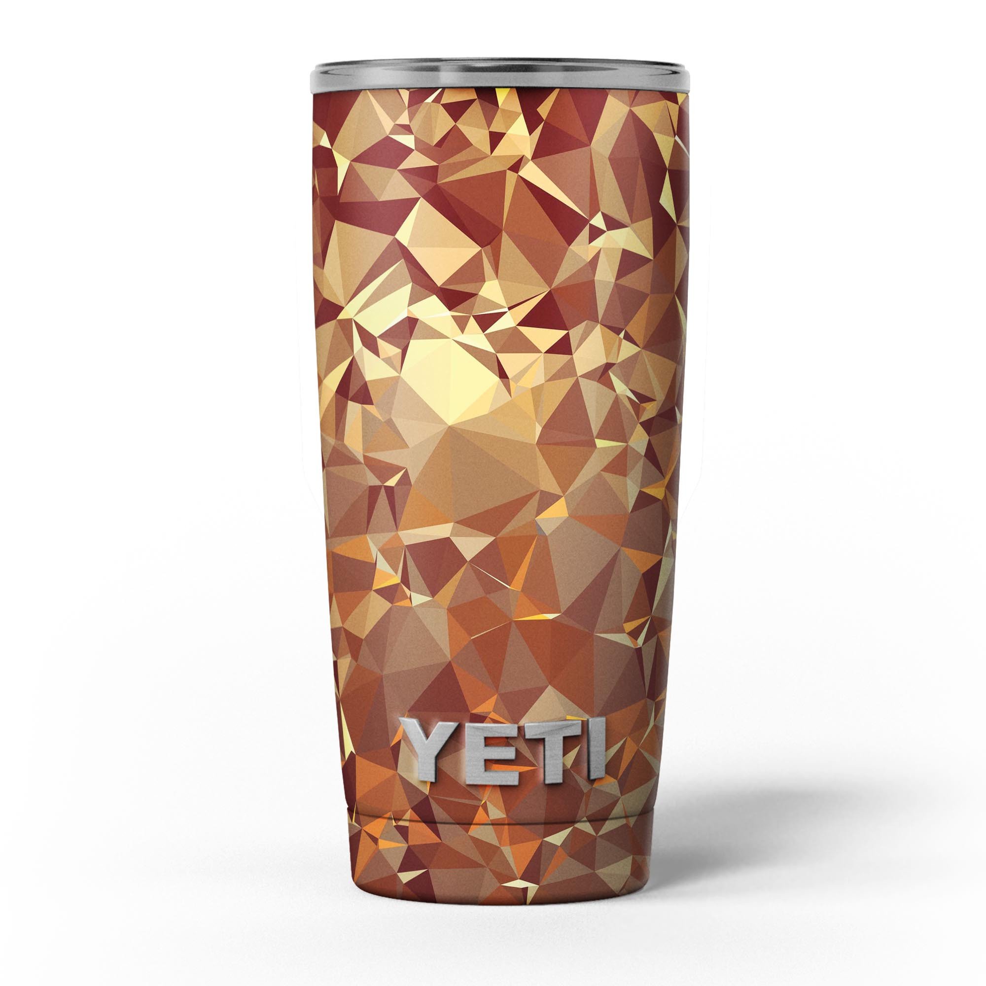 Orange Geometric V5 skin decal vinyl wrap kit for Yeti Cooler, showcasing vibrant geometric patterns and a snug fit.