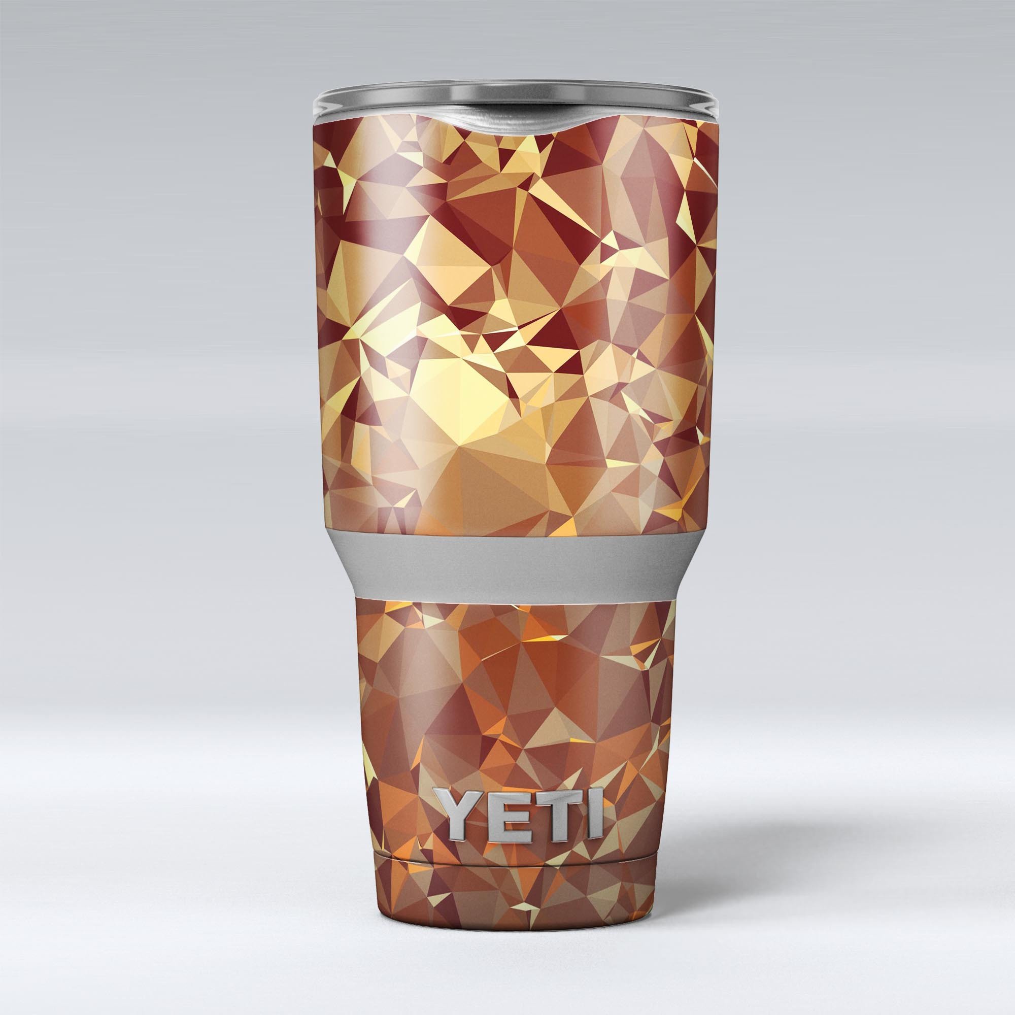 Orange Geometric V5 skin decal vinyl wrap kit for Yeti Cooler, showcasing vibrant geometric patterns and a snug fit.