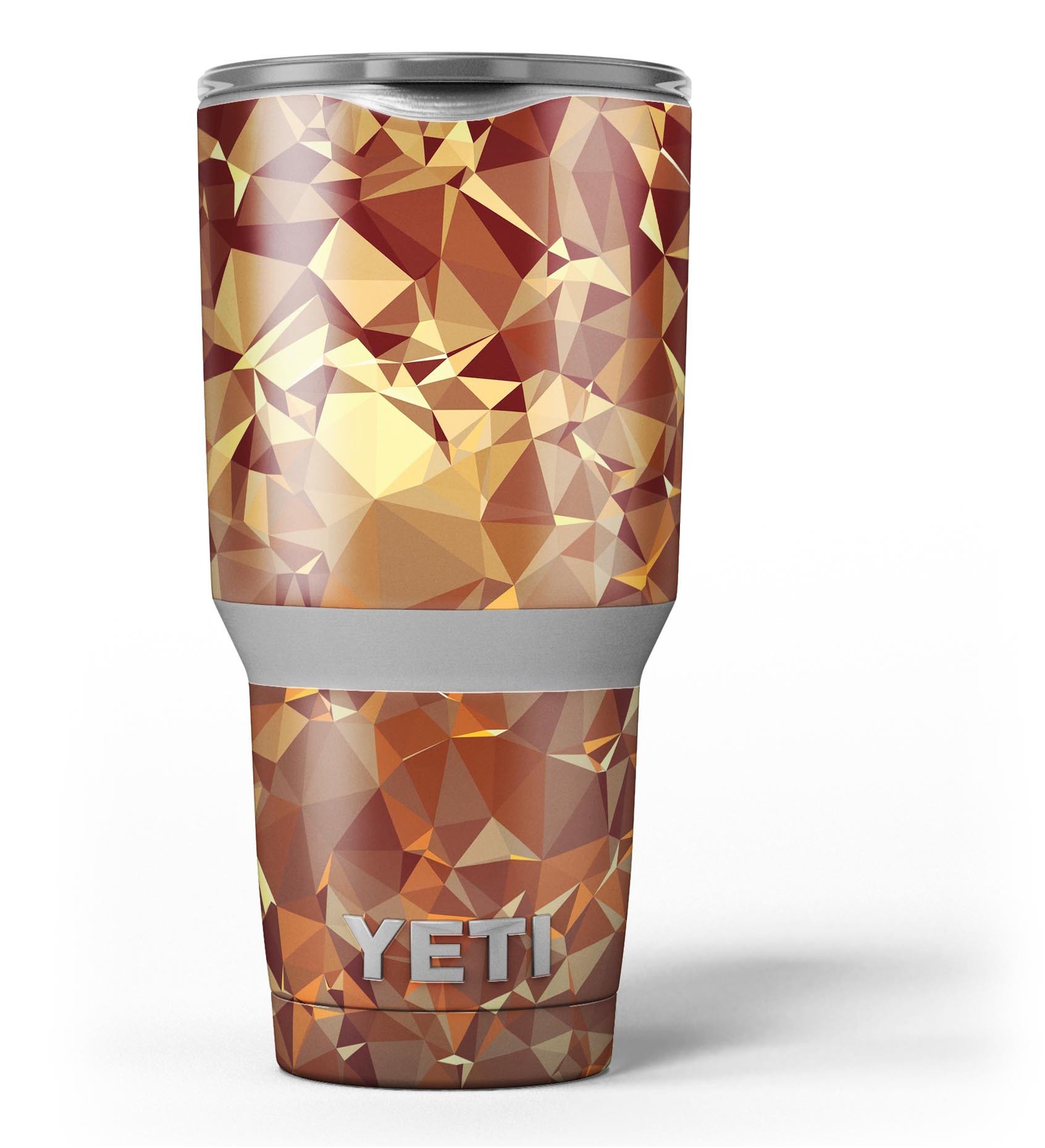 Orange Geometric V5 skin decal vinyl wrap kit for Yeti Cooler, showcasing vibrant geometric patterns and a snug fit.