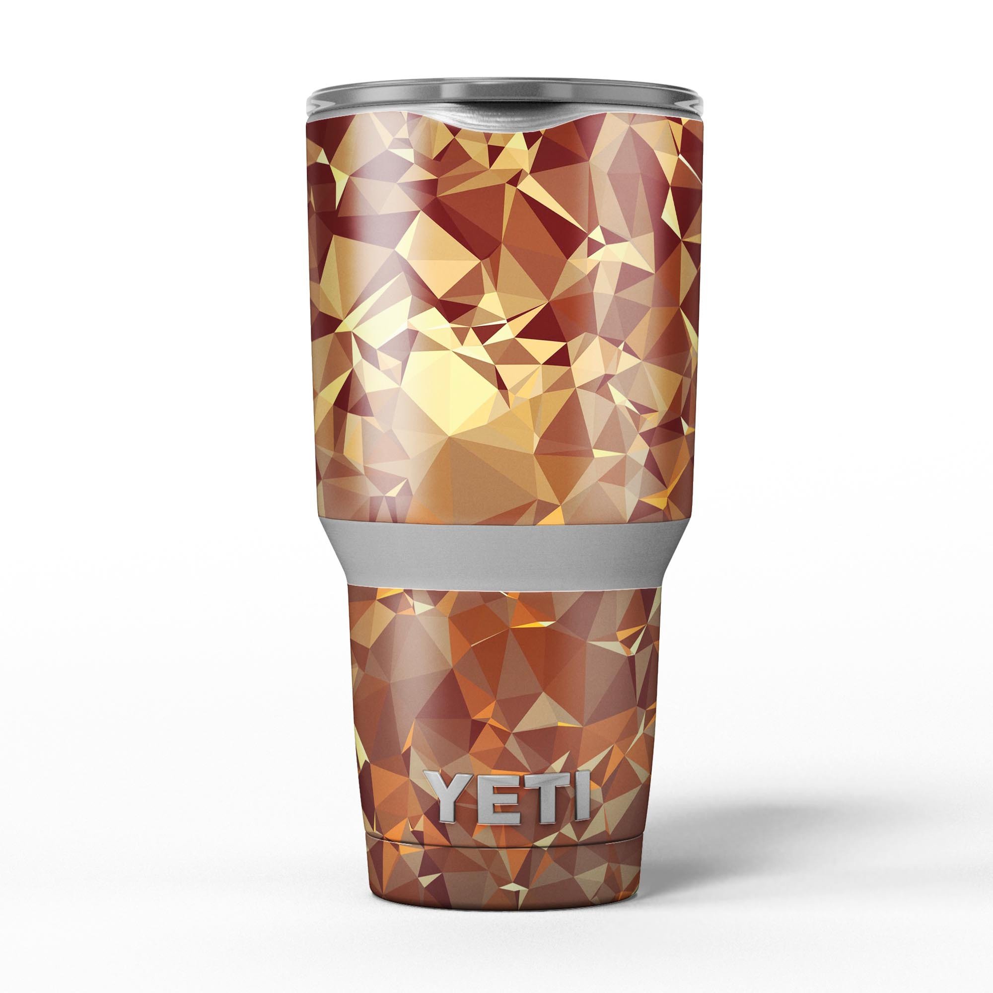 Orange Geometric V5 skin decal vinyl wrap kit for Yeti Cooler, showcasing vibrant geometric patterns and a snug fit.