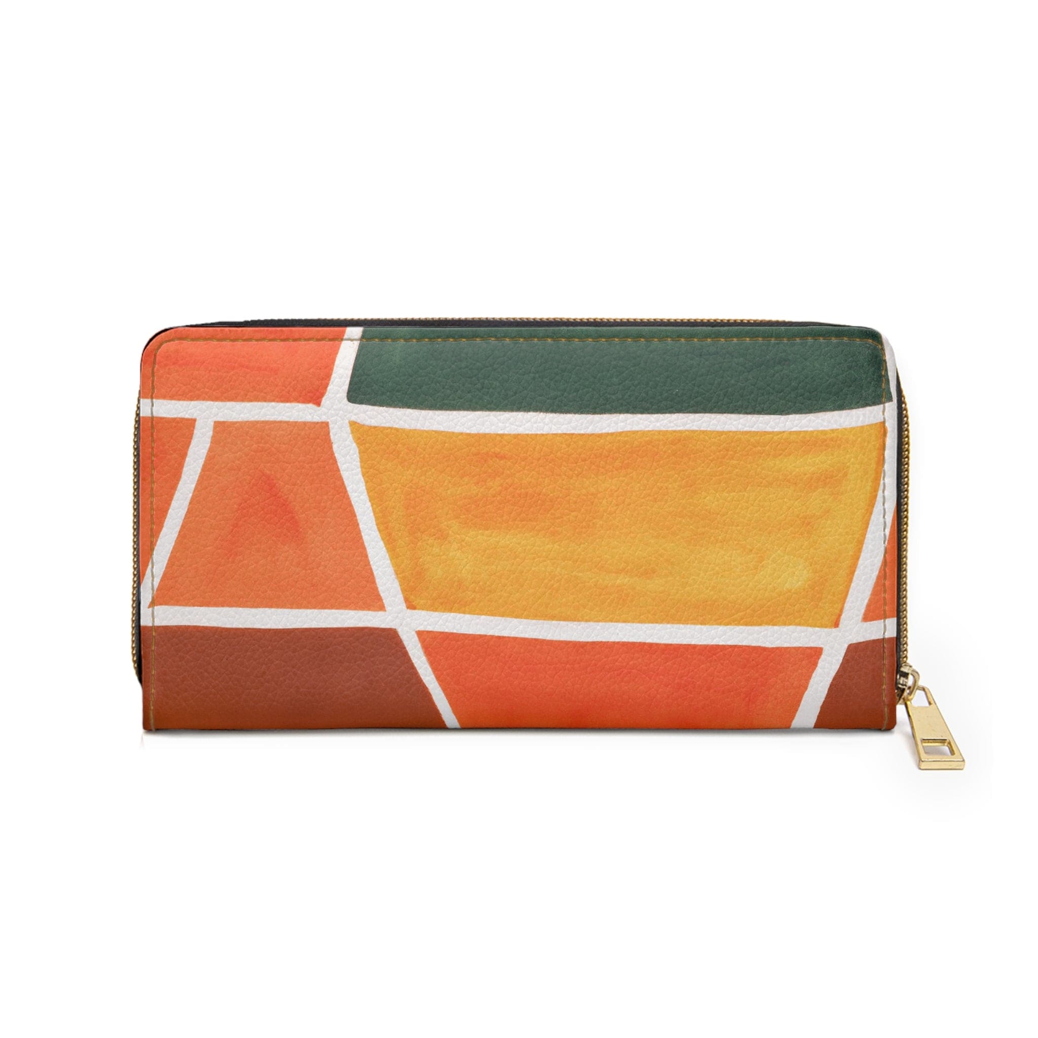 Orange Green Yellow Boho Pattern Women's Zipper Wallet Clutch Purse showcasing vibrant colors and stylish design.