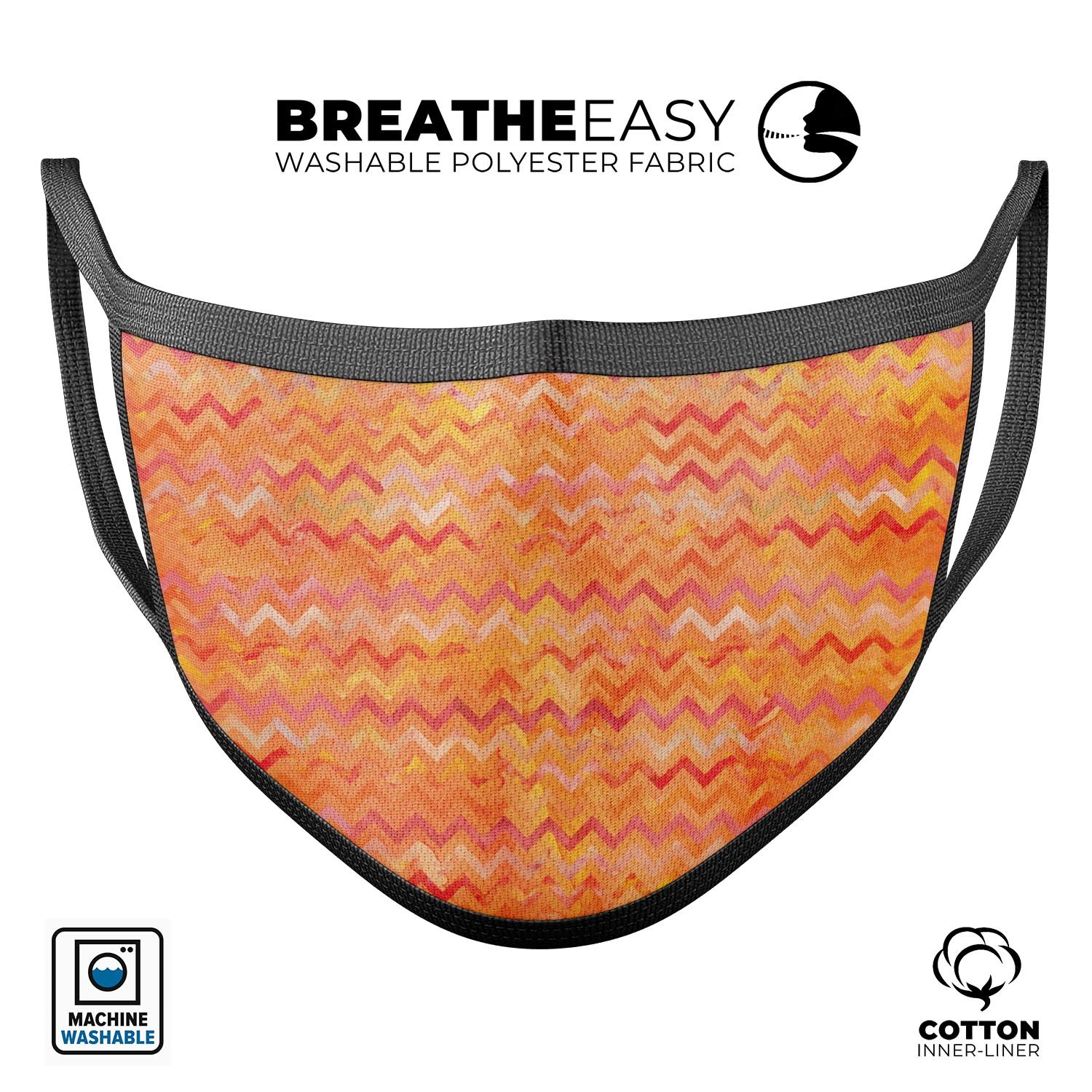 Orange Multi Watercolor Chevron mouth cover, showcasing vibrant colors and a stylish design, made from soft cotton for comfort.