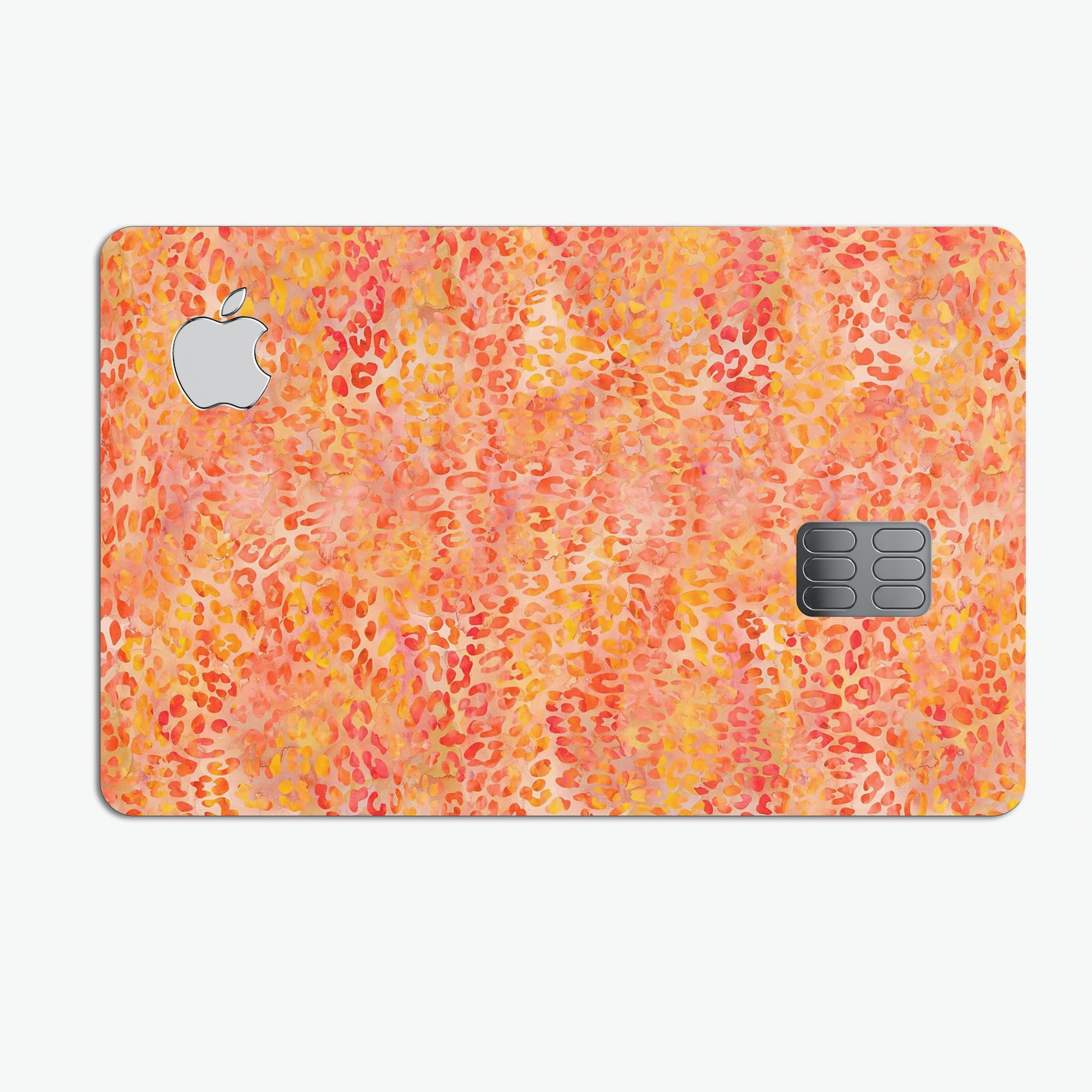 Orange Watercolor Leopard Pattern skin for Apple Card, showcasing vibrant colors and stylish design.