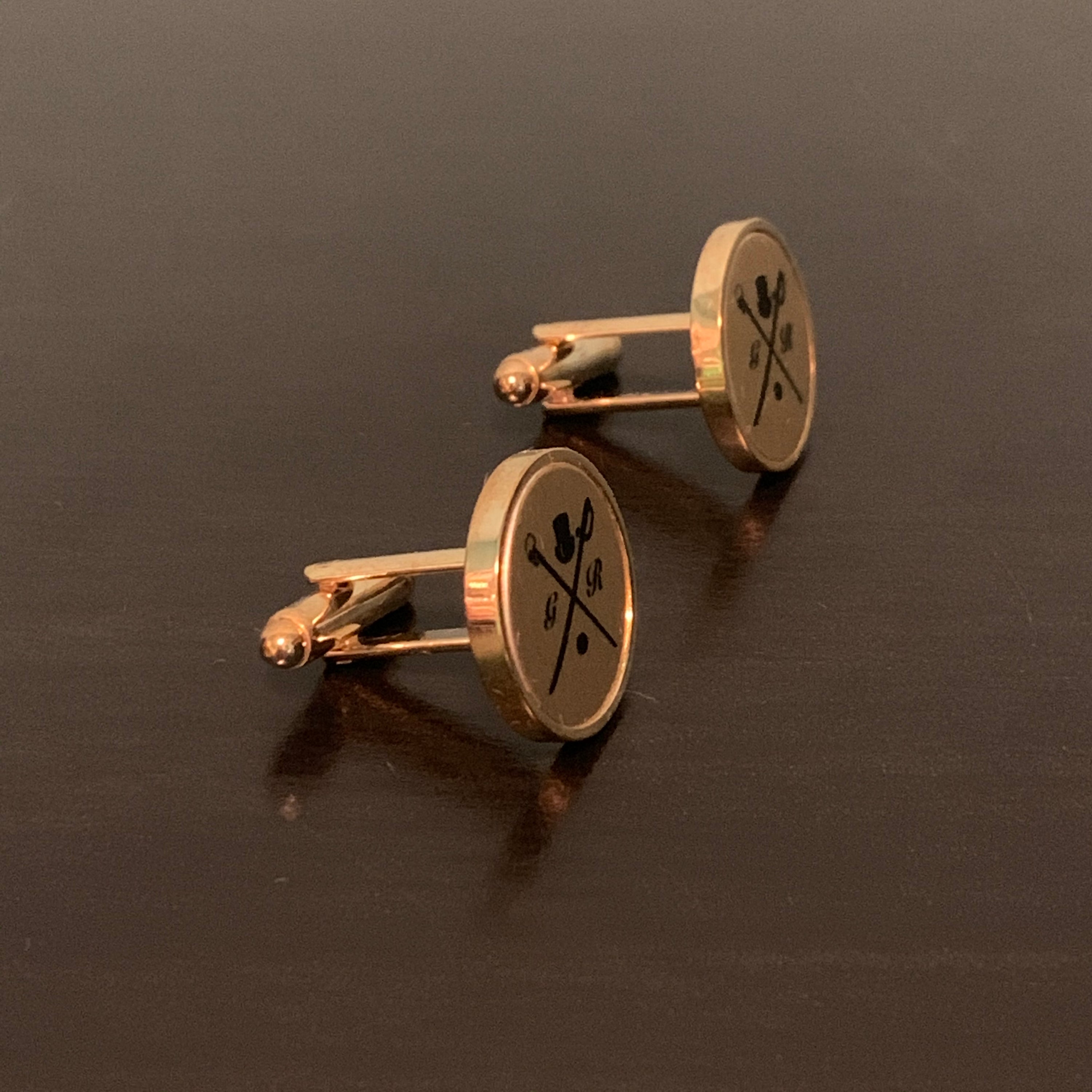 Original GR Gold on Black Cufflinks showcasing elegant design and craftsmanship.