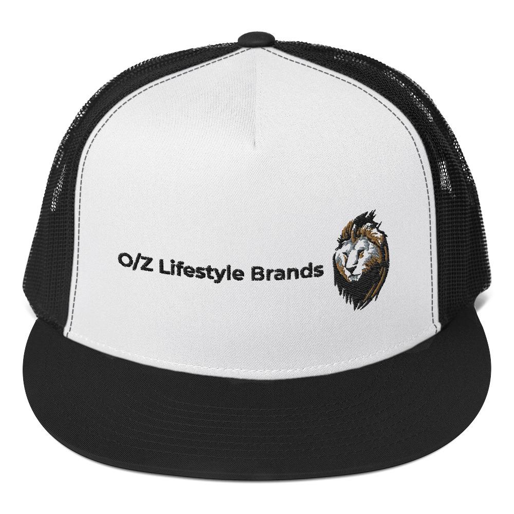 O/Z Leon Trucker Cap featuring a structured design, flat bill, and adjustable snapback closure in a stylish fabric blend.