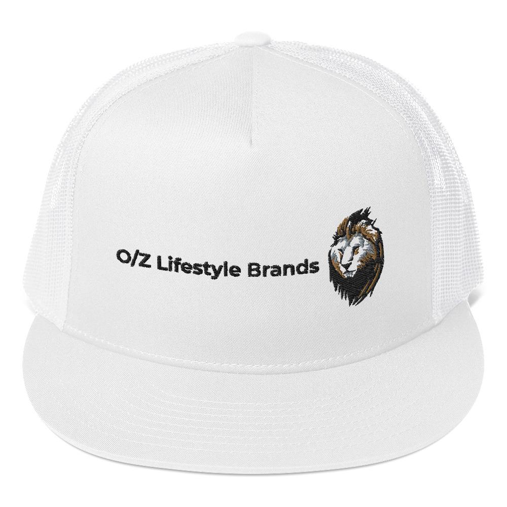 O/Z Leon Trucker Cap featuring a structured design, flat bill, and adjustable snapback closure in a stylish fabric blend.