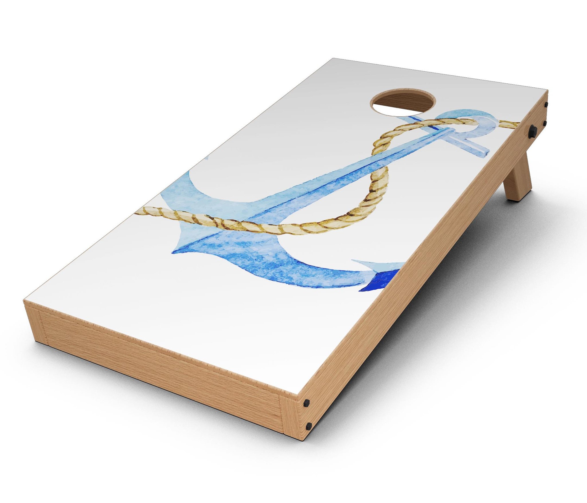 Painted Blue Summer Anchor CornHole Board Skin Decal Kit featuring vibrant summer colors and anchor design, perfect for outdoor games.