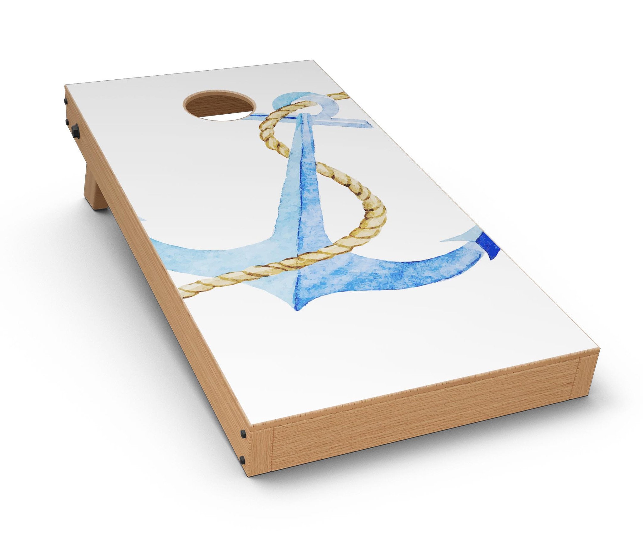 Painted Blue Summer Anchor CornHole Board Skin Decal Kit featuring vibrant summer colors and anchor design, perfect for outdoor games.