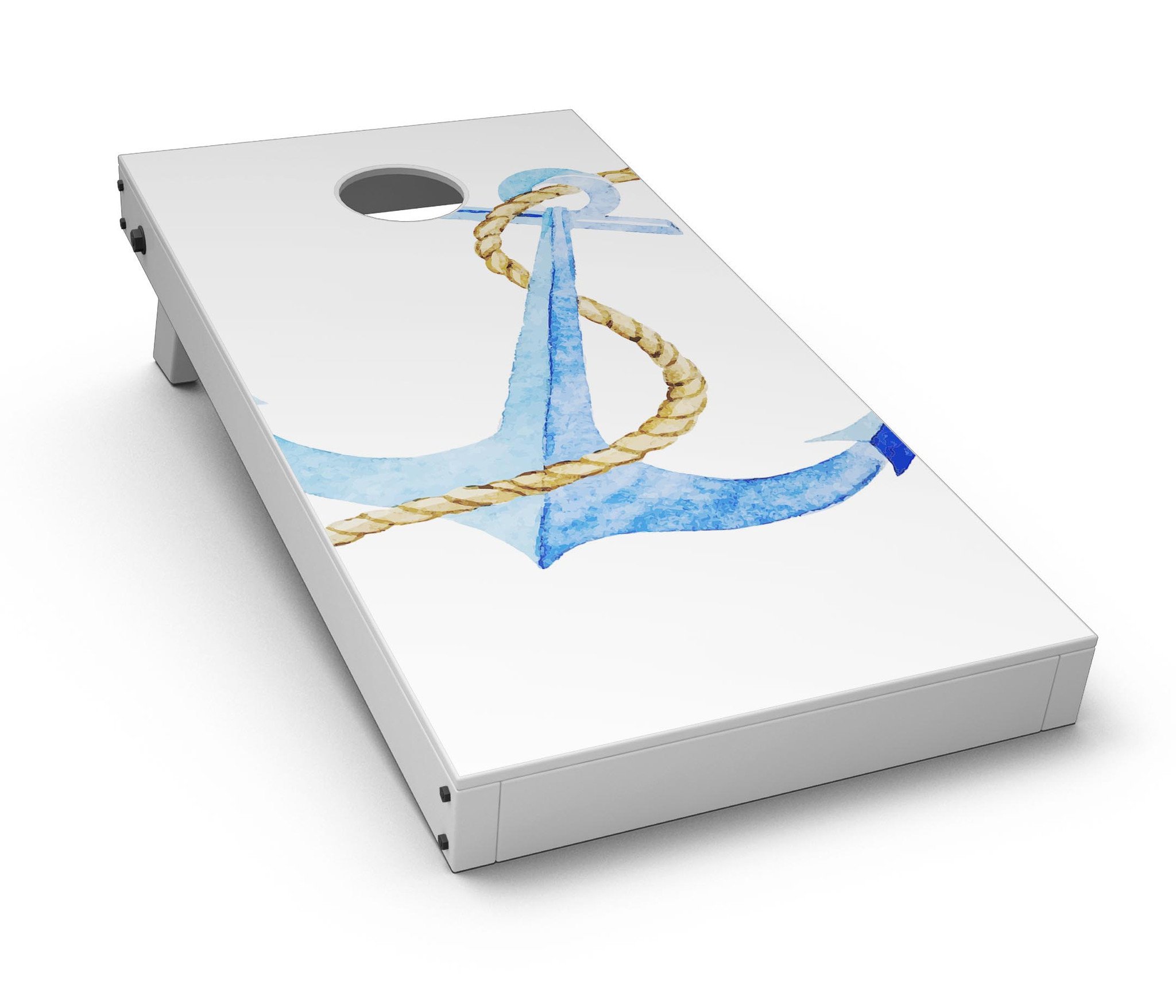 Painted Blue Summer Anchor CornHole Board Skin Decal Kit featuring vibrant summer colors and anchor design, perfect for outdoor games.