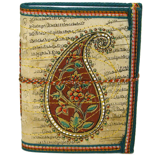 Paisley Block-Printed Cloth Journal showcasing intricate designs and handmade paper, perfect for writing and sketching.