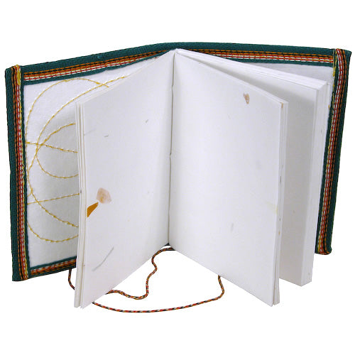 Paisley Block-Printed Cloth Journal showcasing intricate designs and handmade paper, perfect for writing and sketching.