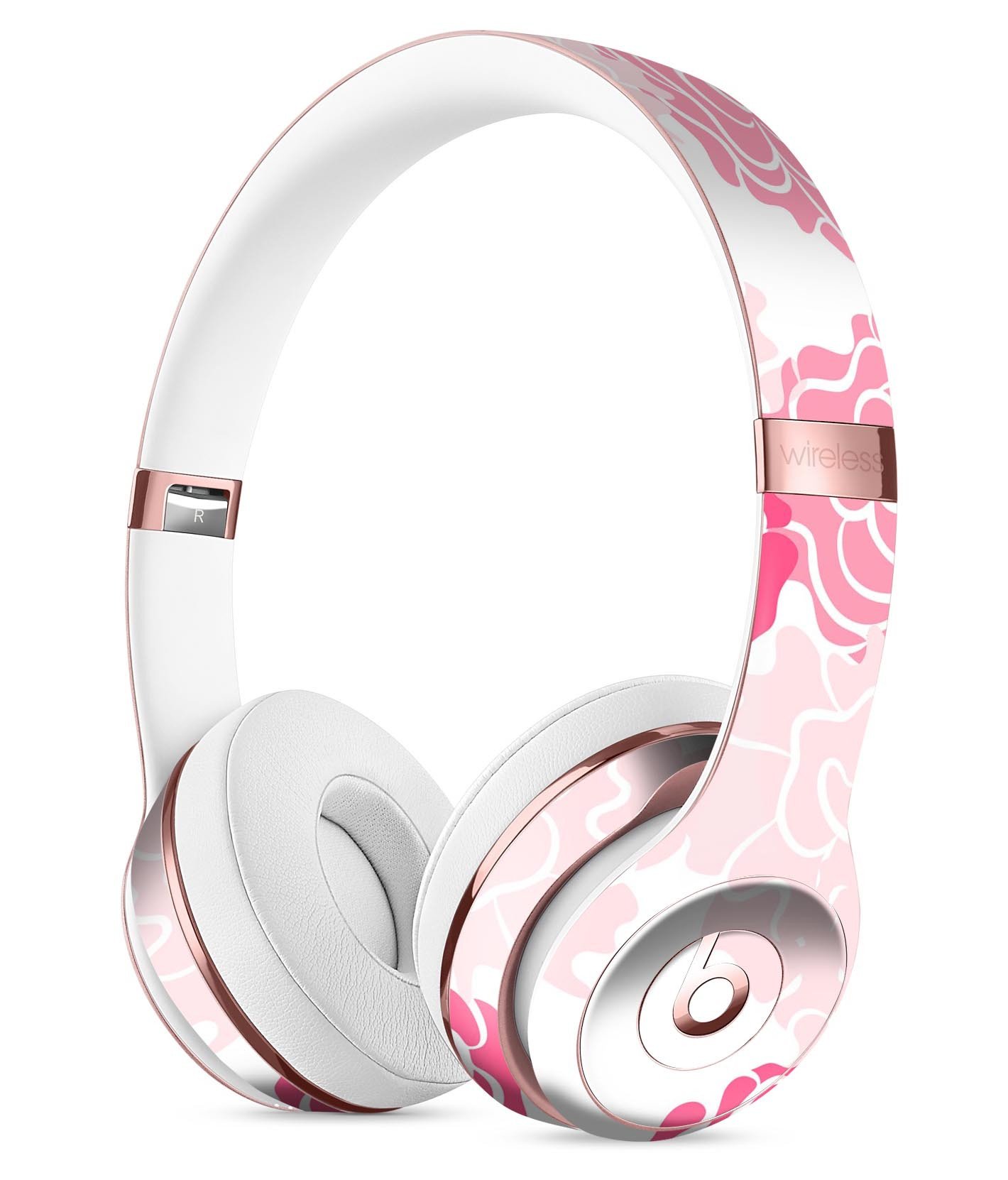 Pale pink and red cartoon roses skin kit for Beats by Dre Solo 3 Wireless Headphones, showcasing vibrant floral design.