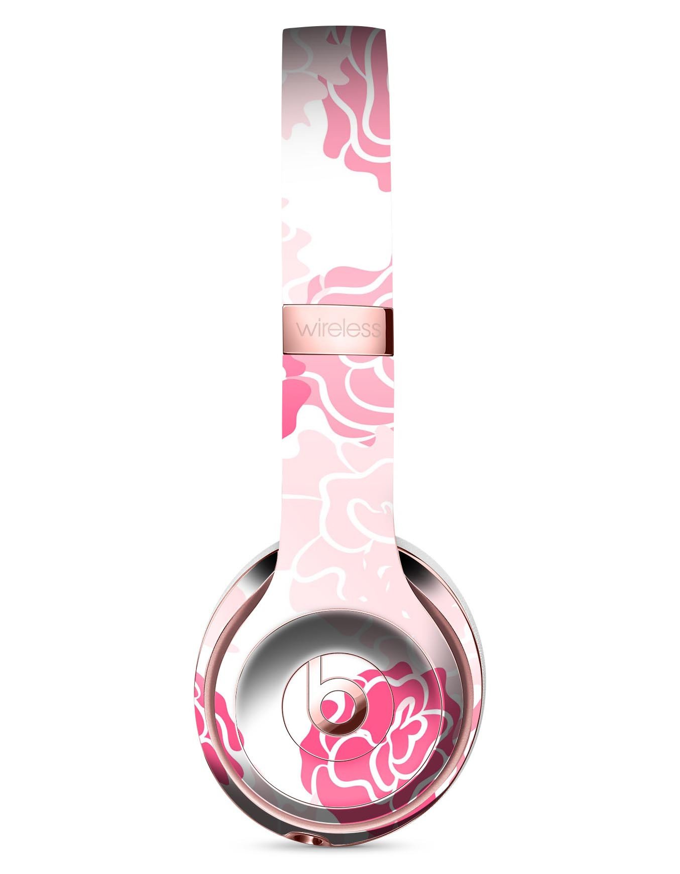 Pale pink and red cartoon roses skin kit for Beats by Dre Solo 3 Wireless Headphones, showcasing vibrant floral design.