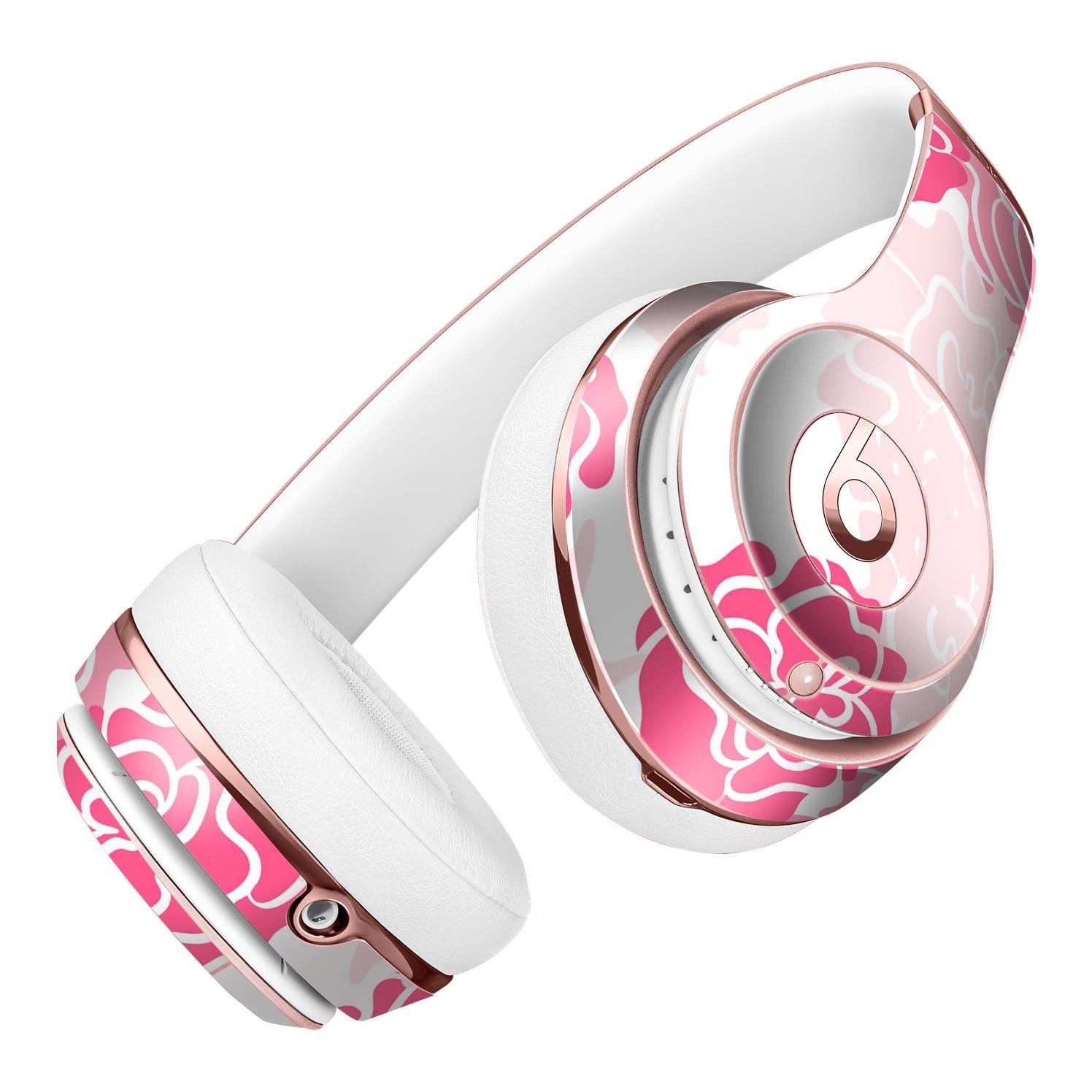 Pale pink and red cartoon roses skin kit for Beats by Dre Solo 3 Wireless Headphones, showcasing vibrant floral design.