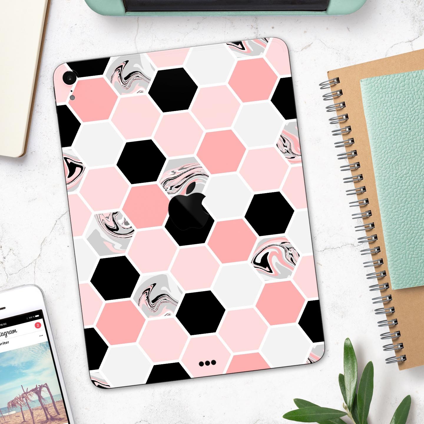 Pale Pink Hex full body skin decal for Apple iPad Pro 12.9", showcasing its stylish design and premium finish.