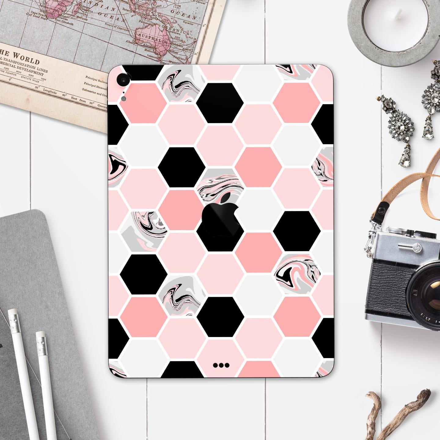 Pale Pink Hex full body skin decal for Apple iPad Pro 12.9", showcasing its stylish design and premium finish.