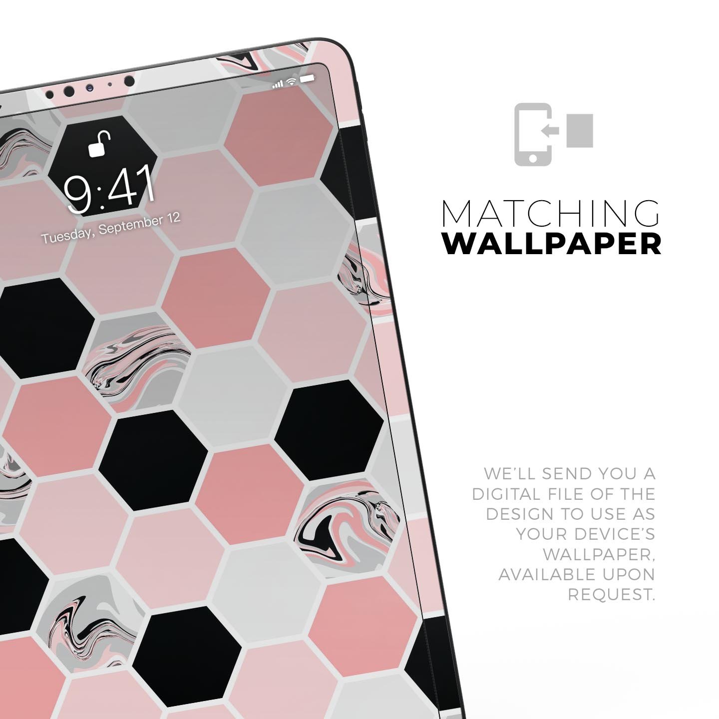 Pale Pink Hex full body skin decal for Apple iPad Pro 12.9", showcasing its stylish design and premium finish.