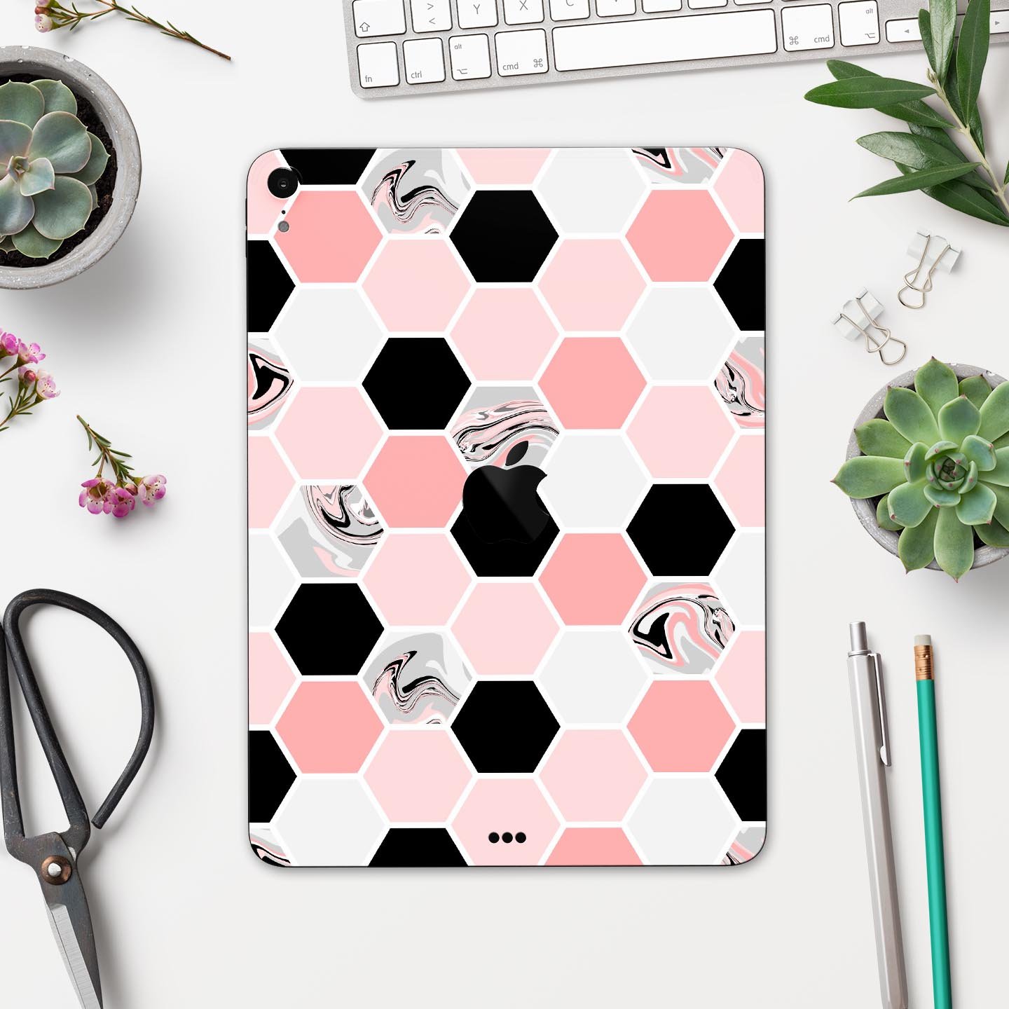 Pale Pink Hex full body skin decal for Apple iPad Pro 12.9", showcasing its stylish design and premium finish.