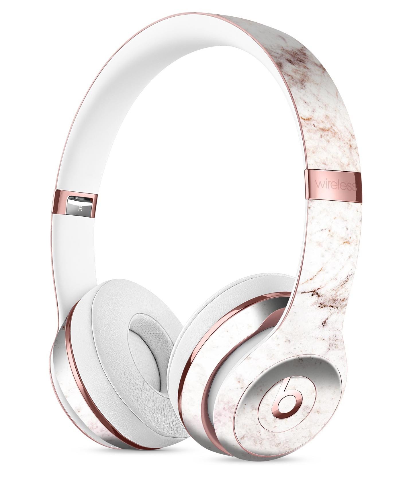 Pale pink marble skin kit for Beats by Dre Solo 3 Wireless Headphones, showcasing a stylish design and precise fit.