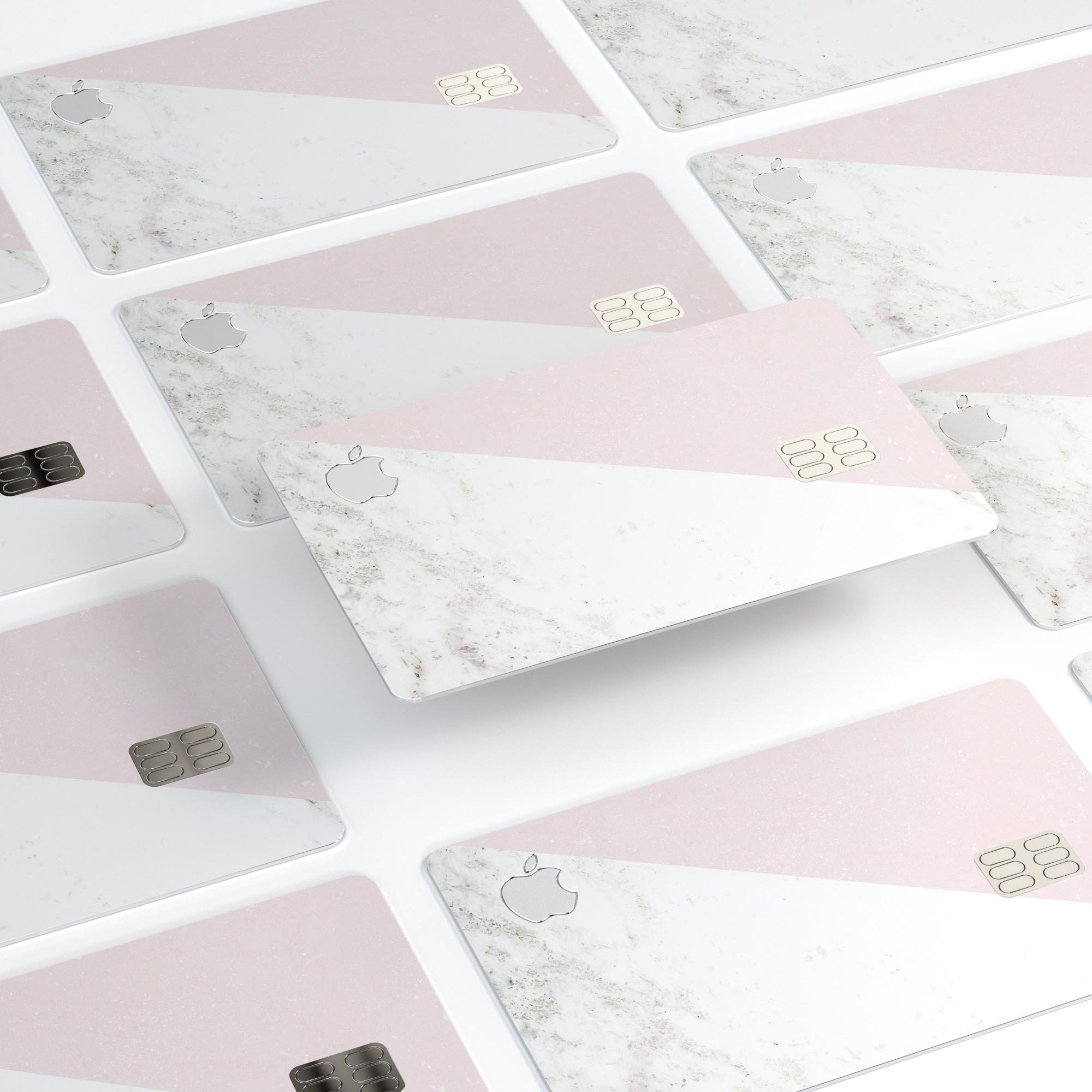 Pale pink slanted marble surface decal skin for Apple Card, showcasing a stylish design and premium quality.