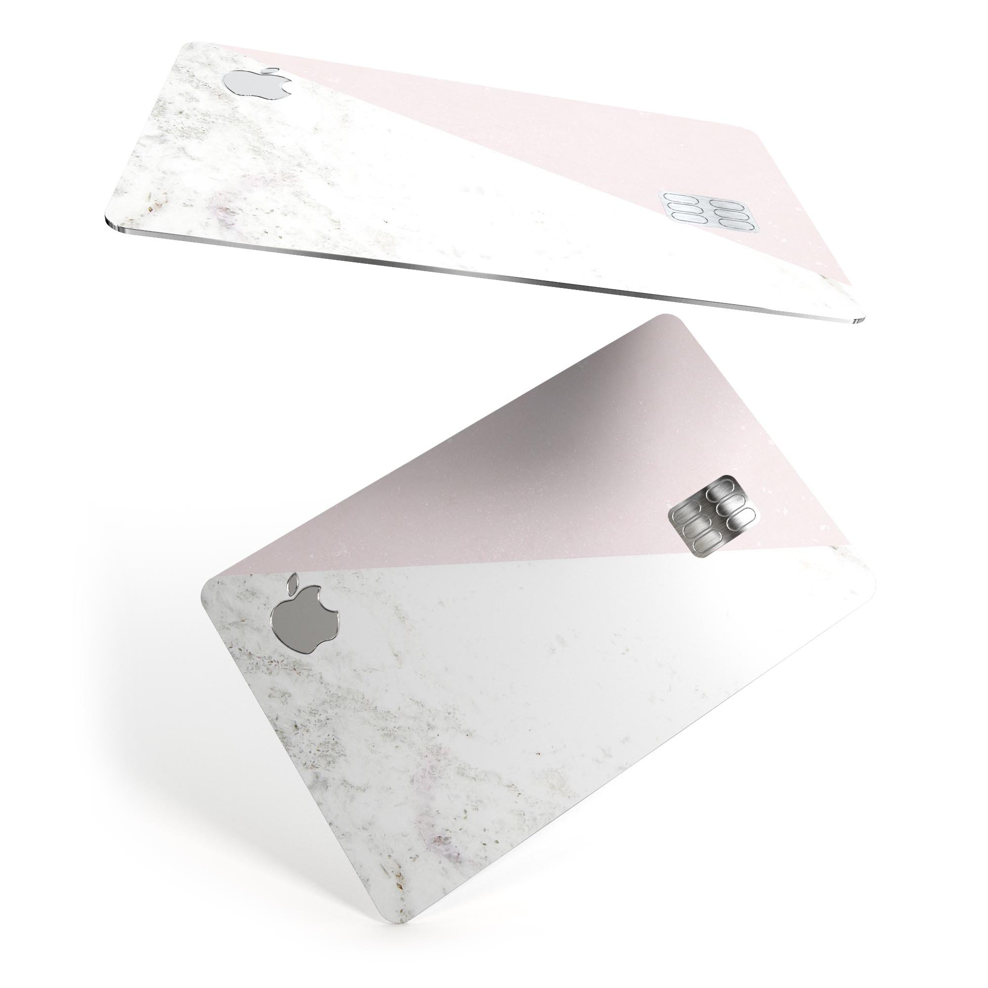 Pale pink slanted marble surface decal skin for Apple Card, showcasing a stylish design and premium quality.