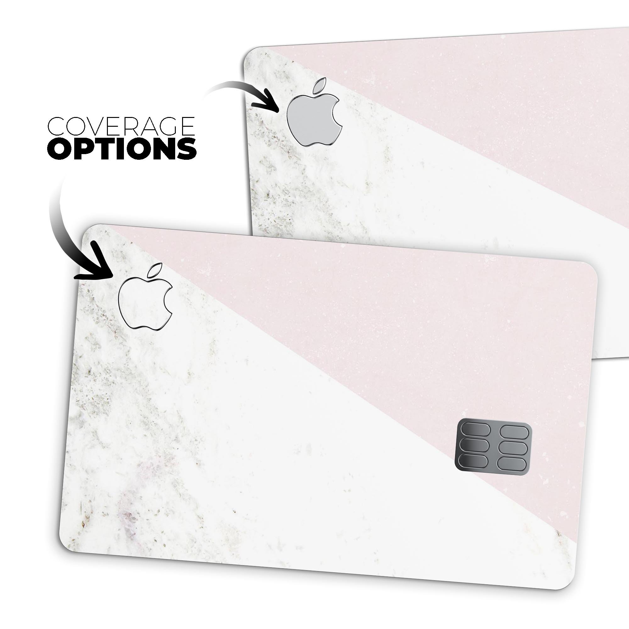 Pale pink slanted marble surface decal skin for Apple Card, showcasing a stylish design and premium quality.