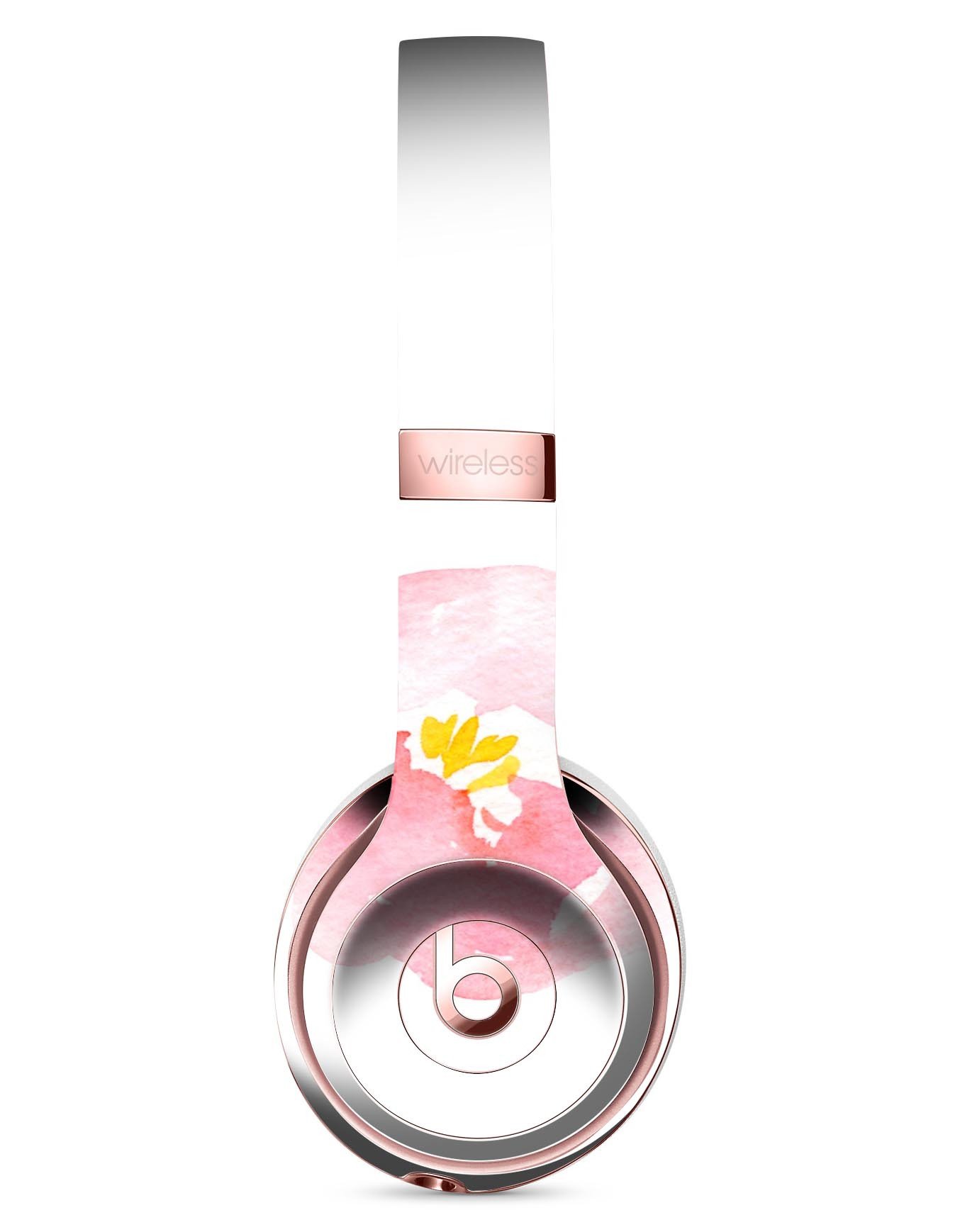 Pale pink watercolor hibiscus skin for Beats by Dre Solo 3 Wireless Headphones, showcasing vibrant floral design.