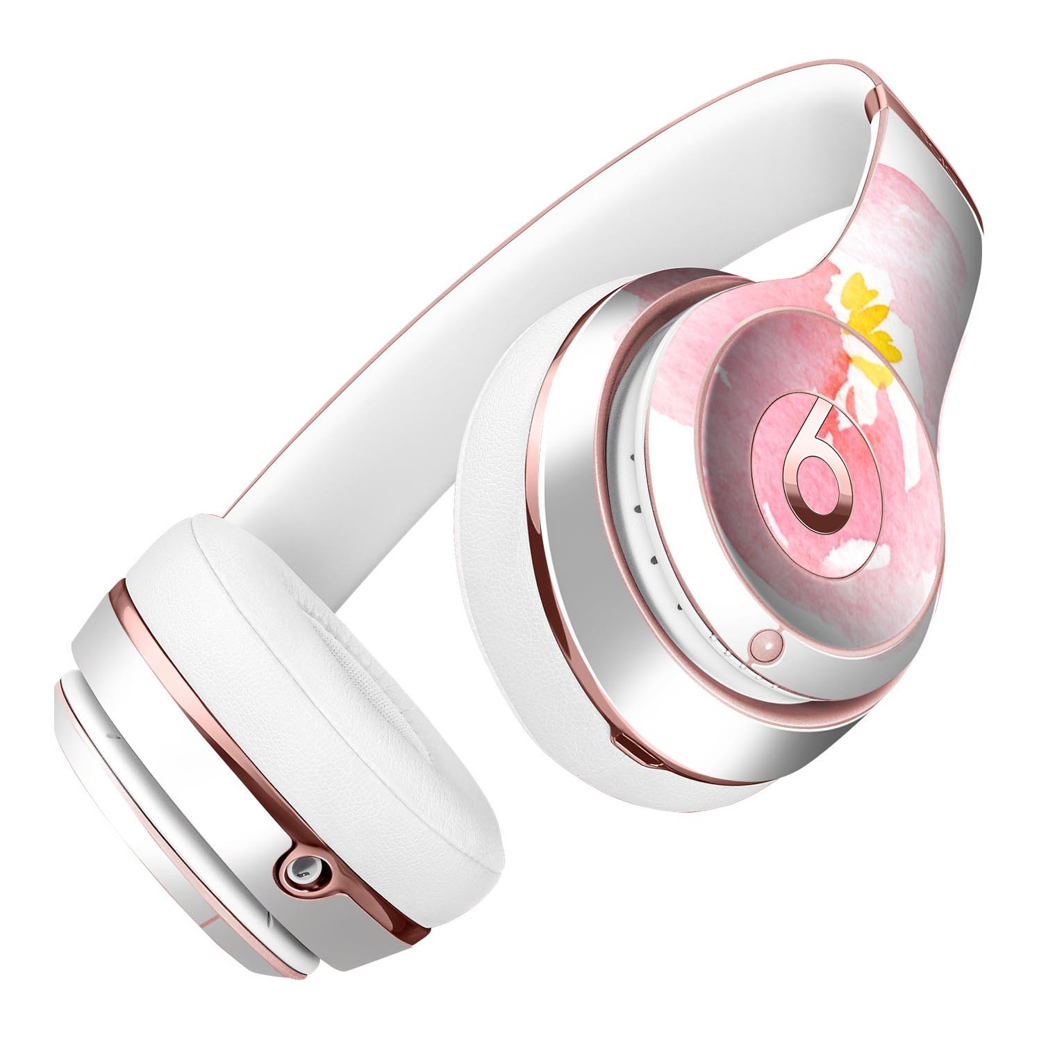 Pale pink watercolor hibiscus skin for Beats by Dre Solo 3 Wireless Headphones, showcasing vibrant floral design.