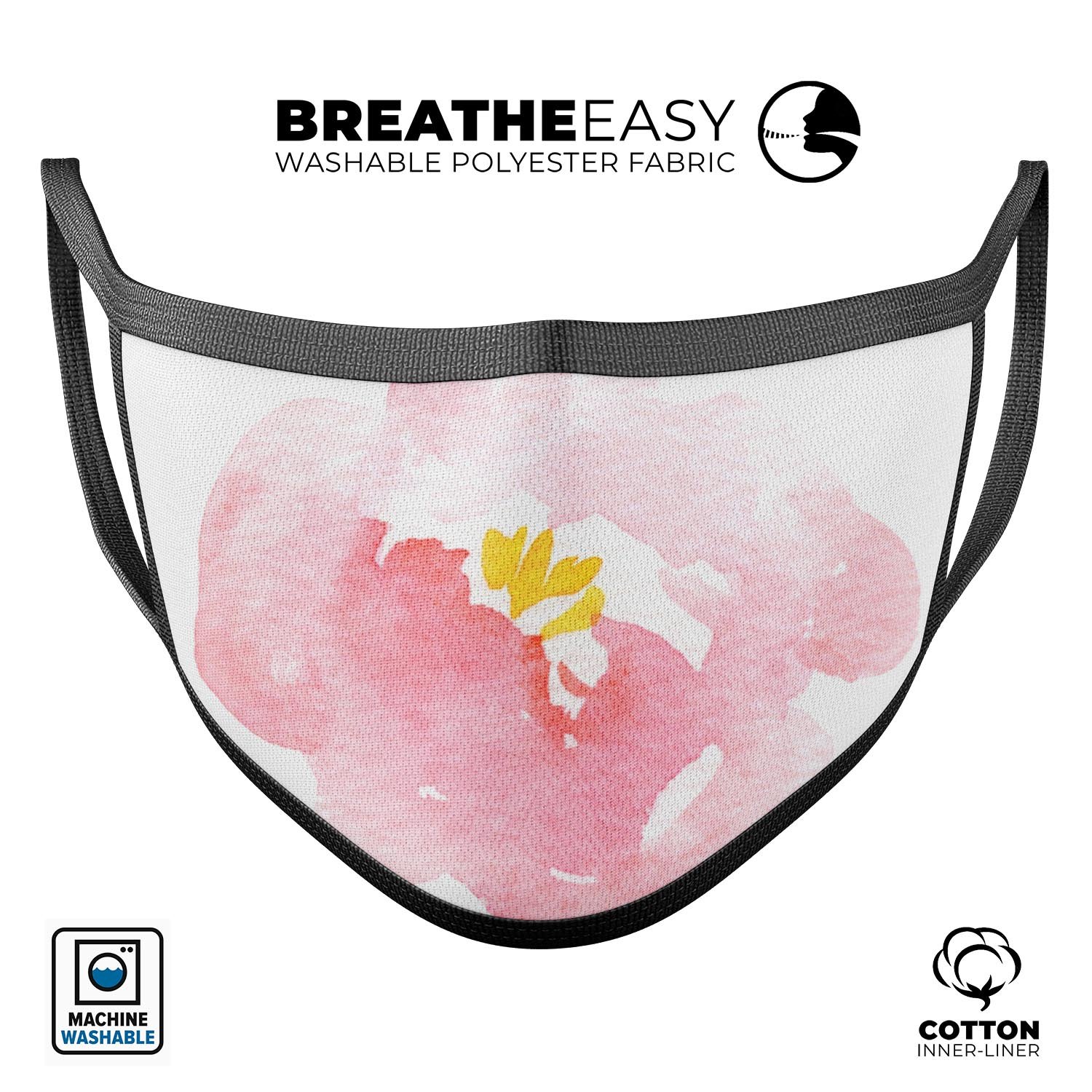 Pale Pink Watercolor Hibiscus mouth cover, showcasing vibrant floral design and adjustable ear loops for a comfortable fit.