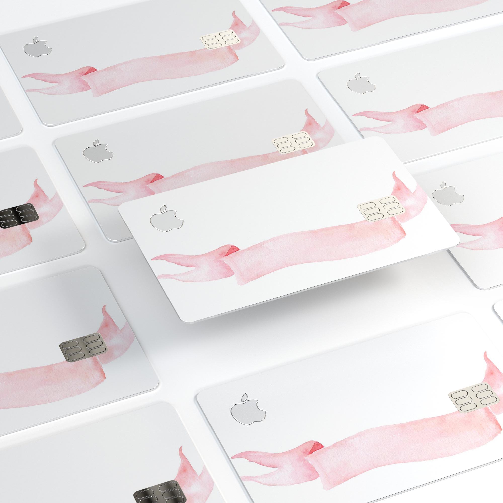 Pale Pink Watercolor Ribbon skin applied to an Apple Card, showcasing its elegant design and protective features.