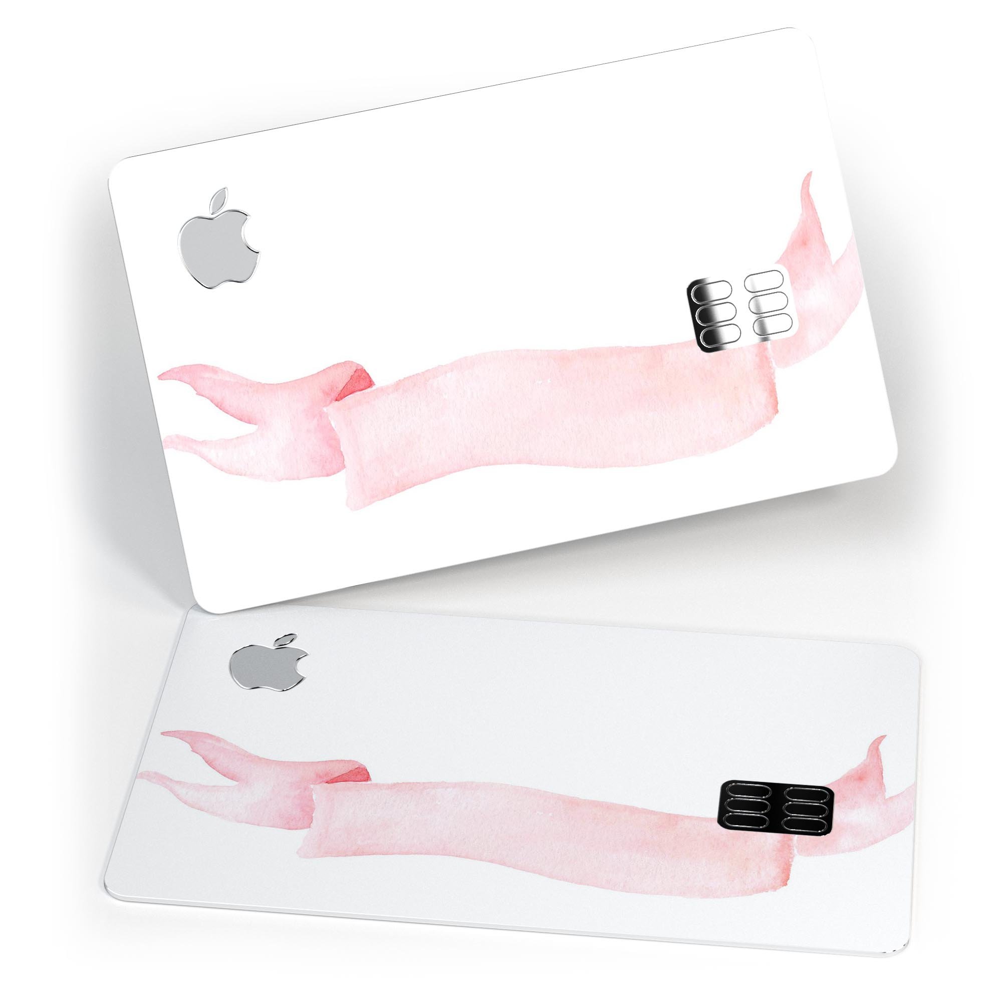 Pale Pink Watercolor Ribbon skin applied to an Apple Card, showcasing its elegant design and protective features.